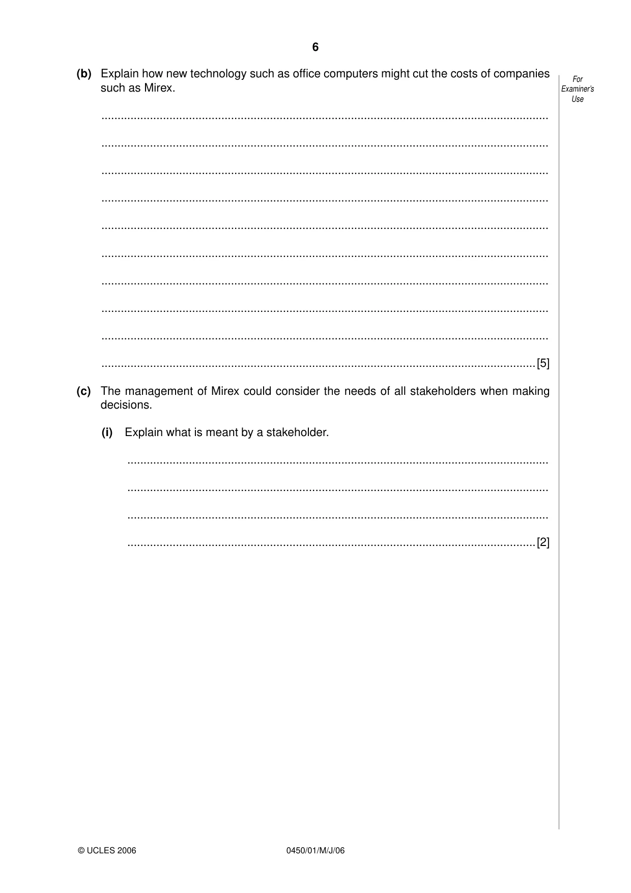 Cambridge IGCSE Business Studies 0450 2006 May/June Paper 1 · Variant 1 question paper, page 6 of 16