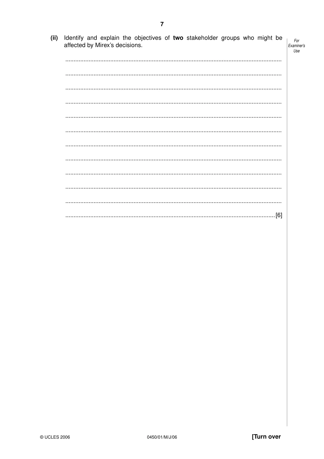 Cambridge IGCSE Business Studies 0450 2006 May/June Paper 1 · Variant 1 question paper, page 7 of 16
