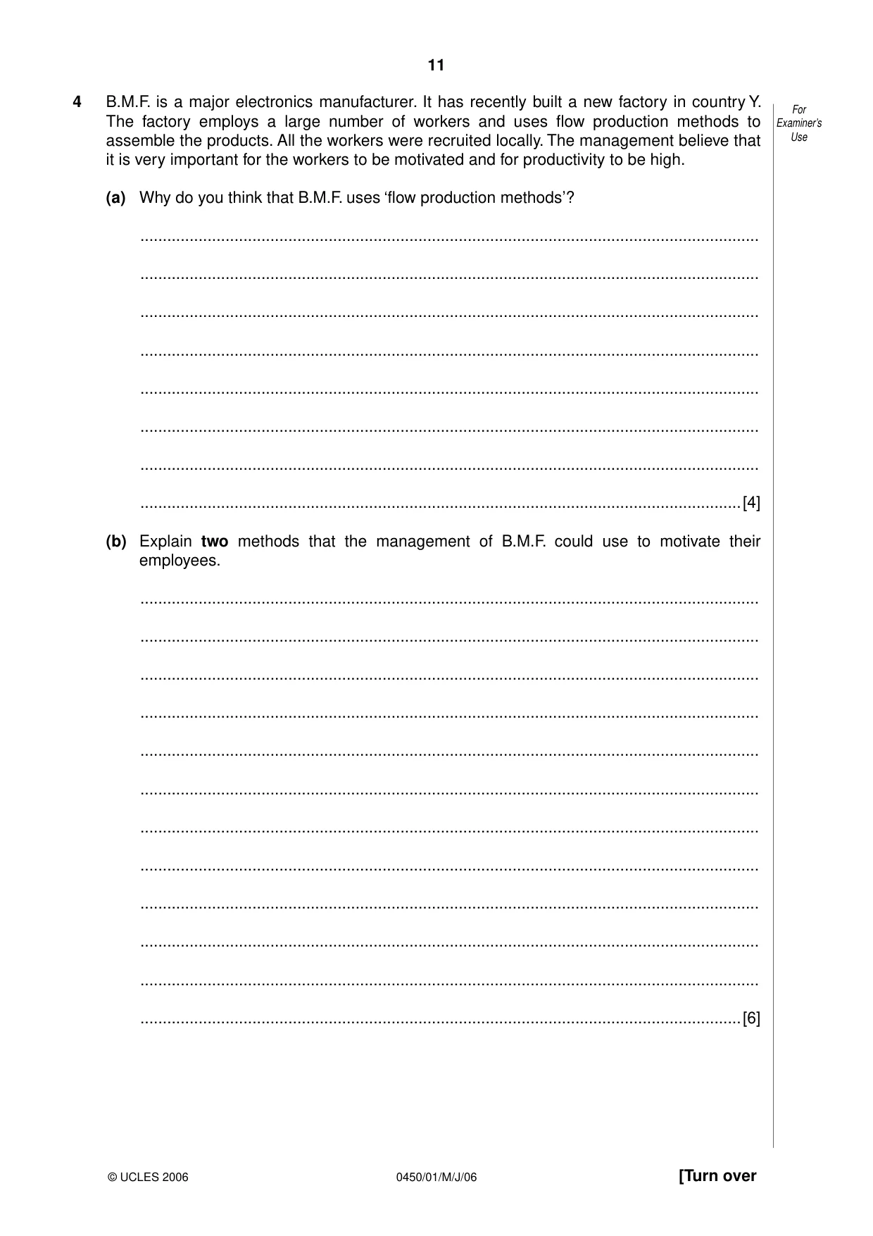 Cambridge IGCSE Business Studies 0450 2006 May/June Paper 1 · Variant 1 question paper, page 11 of 16