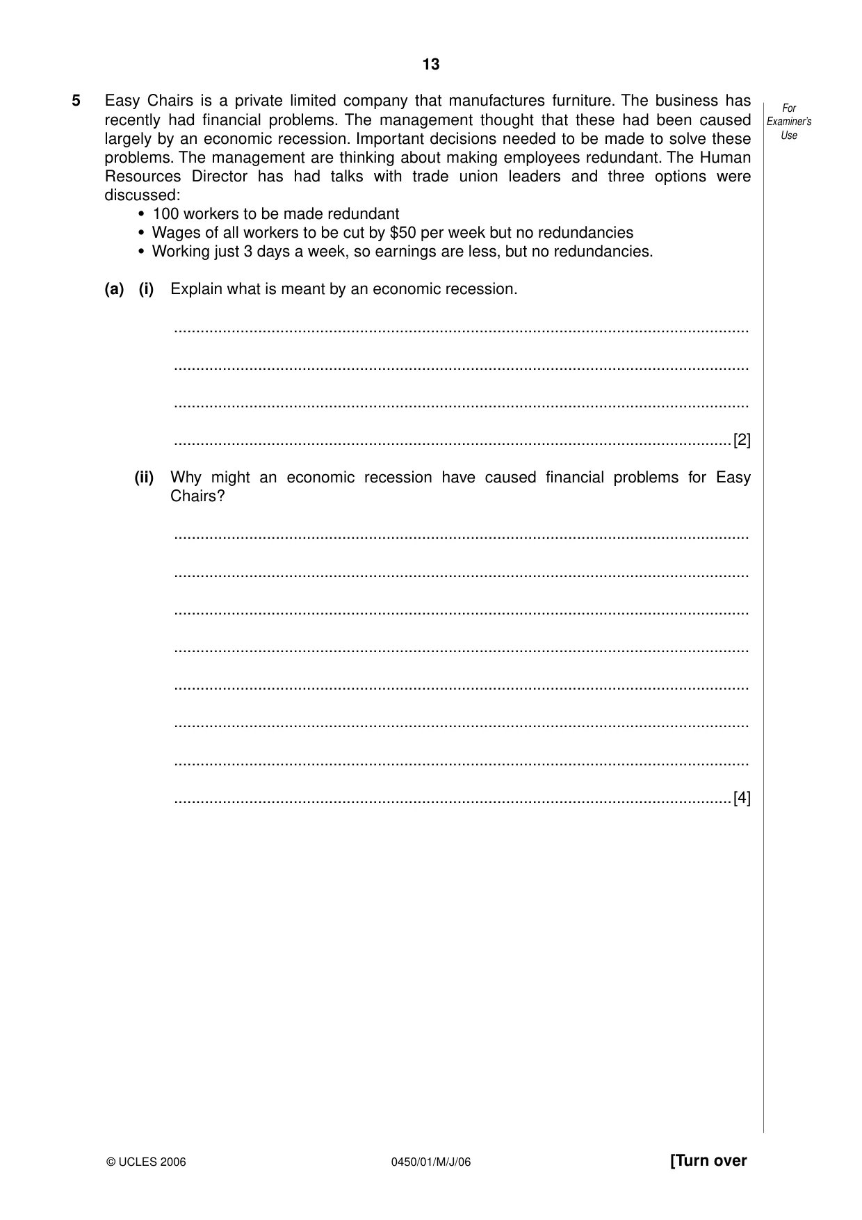 Cambridge IGCSE Business Studies 0450 2006 May/June Paper 1 · Variant 1 question paper, page 13 of 16