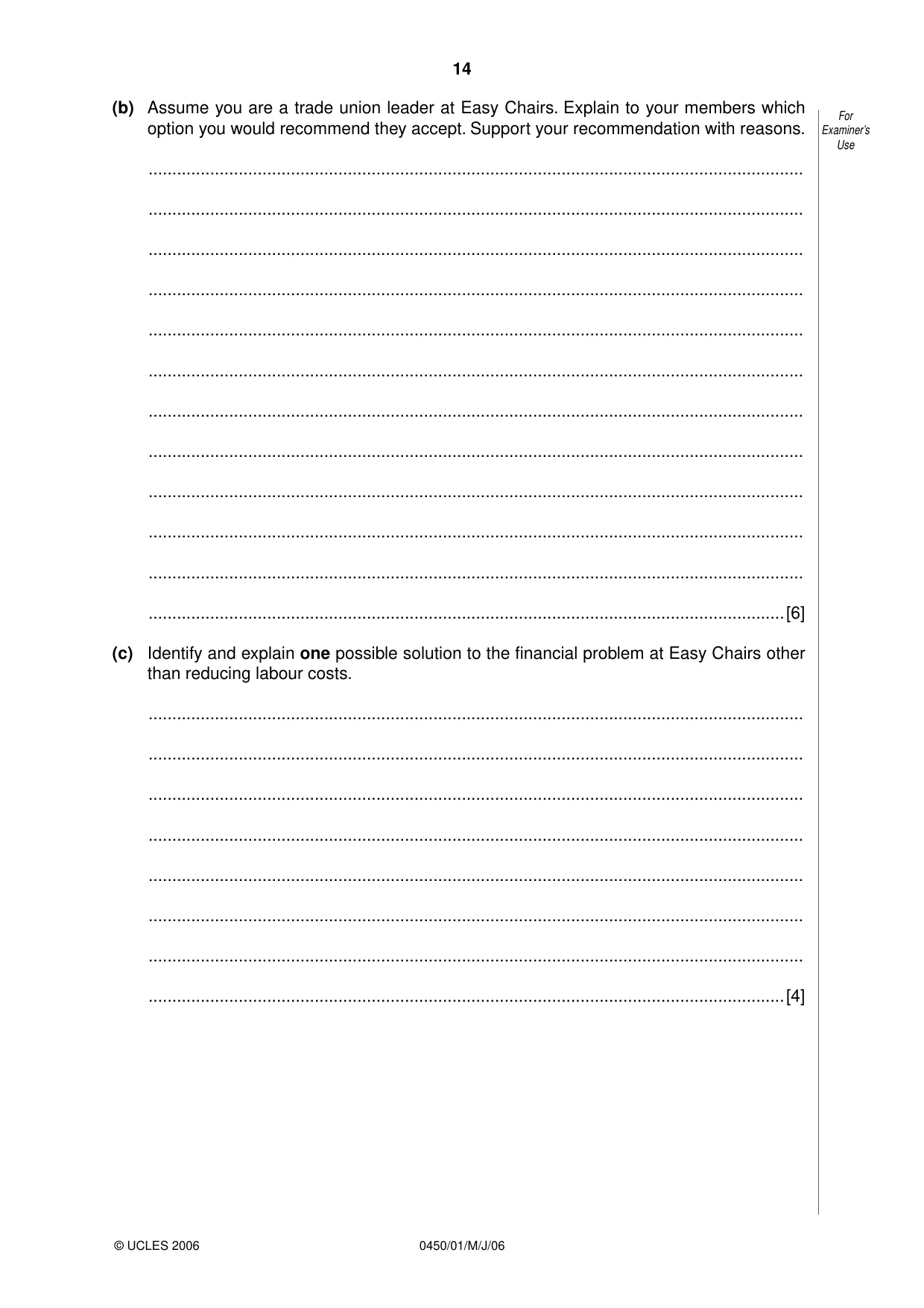 Cambridge IGCSE Business Studies 0450 2006 May/June Paper 1 · Variant 1 question paper, page 14 of 16