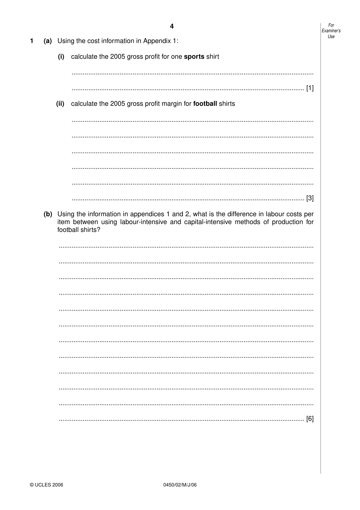 Cambridge IGCSE Business Studies 0450 2006 May/June Paper 2 · Variant 1 question paper, page 4 of 16