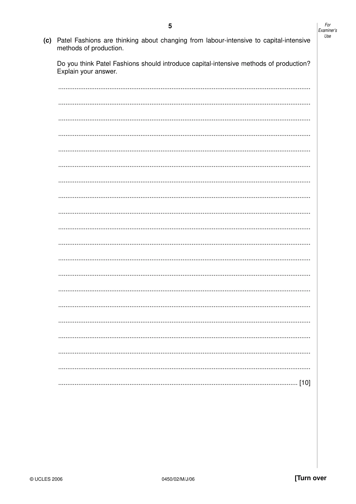 Cambridge IGCSE Business Studies 0450 2006 May/June Paper 2 · Variant 1 question paper, page 5 of 16