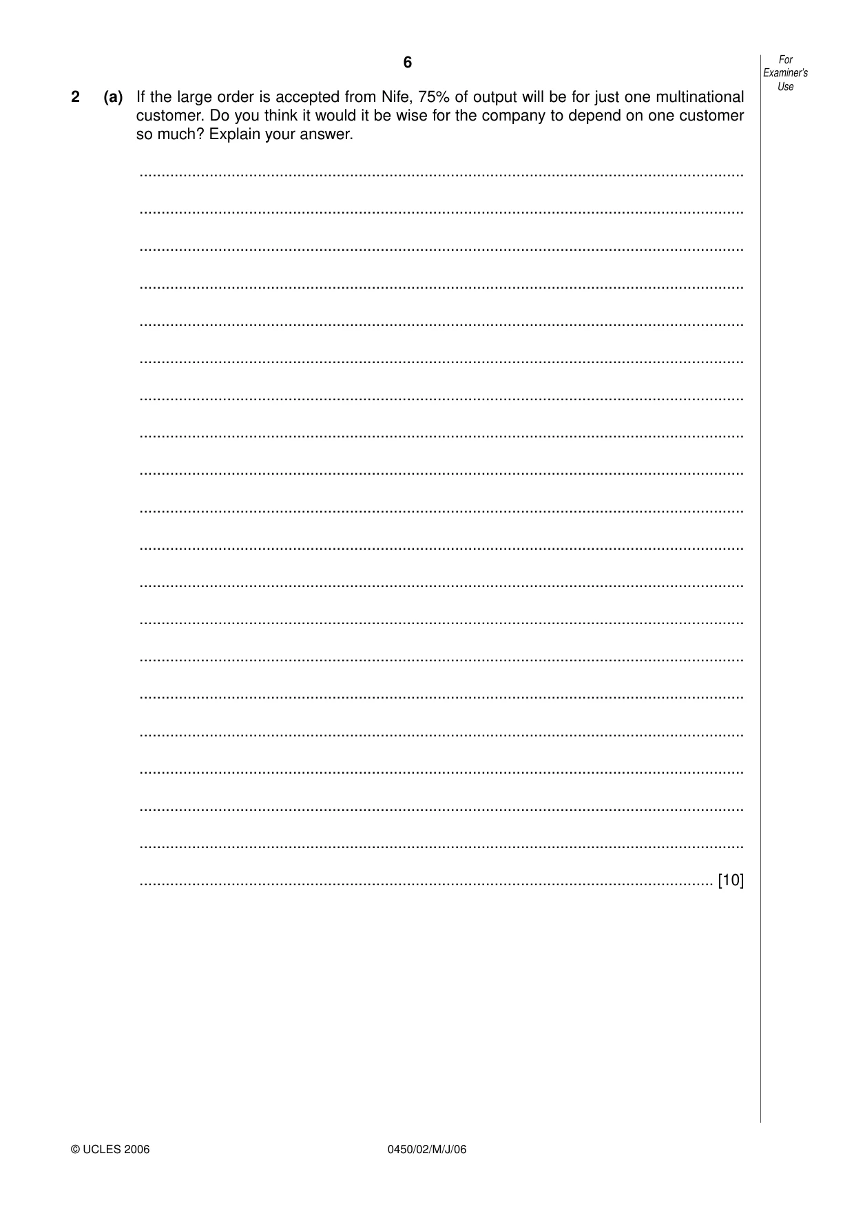 Cambridge IGCSE Business Studies 0450 2006 May/June Paper 2 · Variant 1 question paper, page 6 of 16
