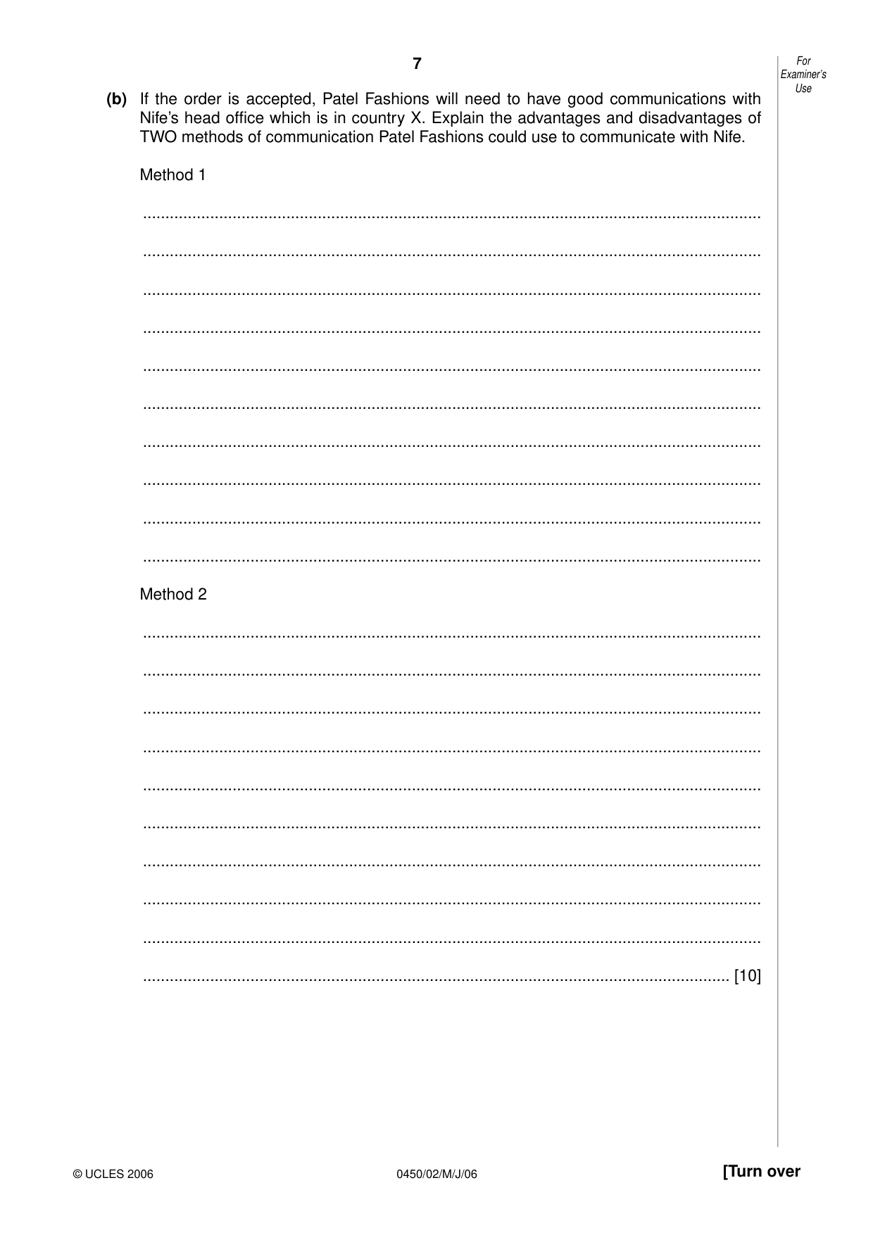 Cambridge IGCSE Business Studies 0450 2006 May/June Paper 2 · Variant 1 question paper, page 7 of 16