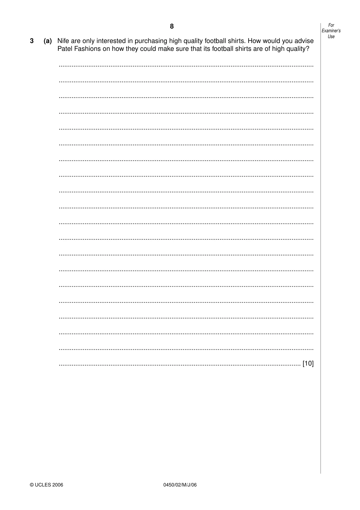 Cambridge IGCSE Business Studies 0450 2006 May/June Paper 2 · Variant 1 question paper, page 8 of 16