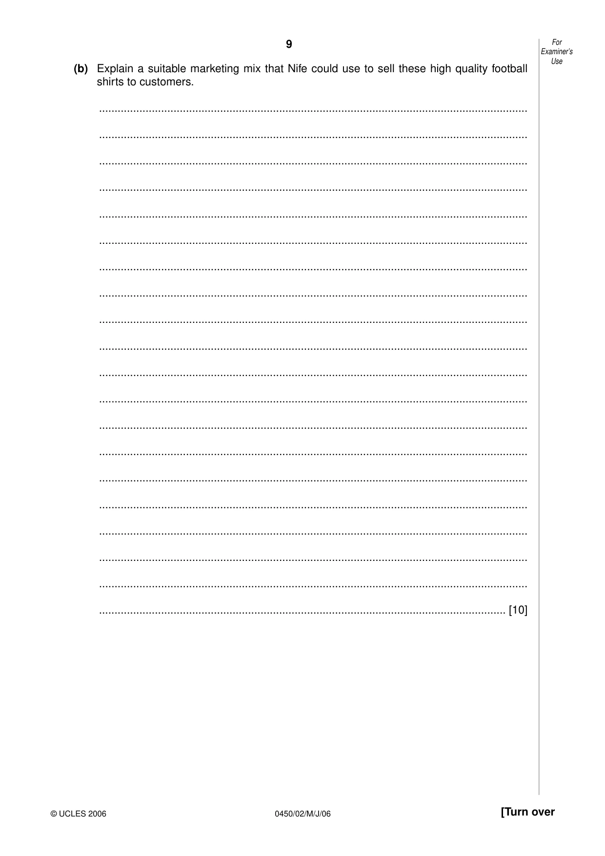 Cambridge IGCSE Business Studies 0450 2006 May/June Paper 2 · Variant 1 question paper, page 9 of 16