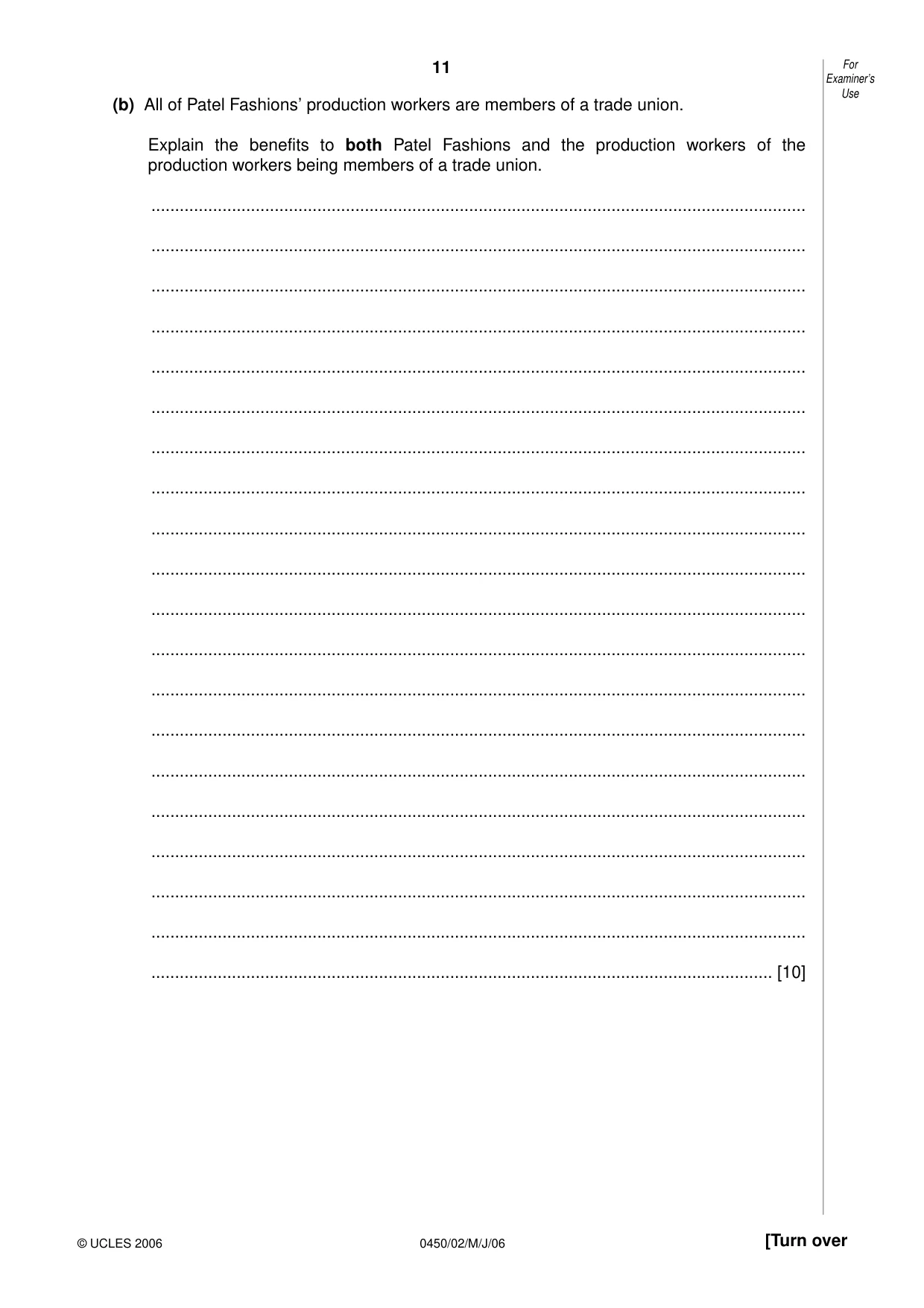 Cambridge IGCSE Business Studies 0450 2006 May/June Paper 2 · Variant 1 question paper, page 11 of 16