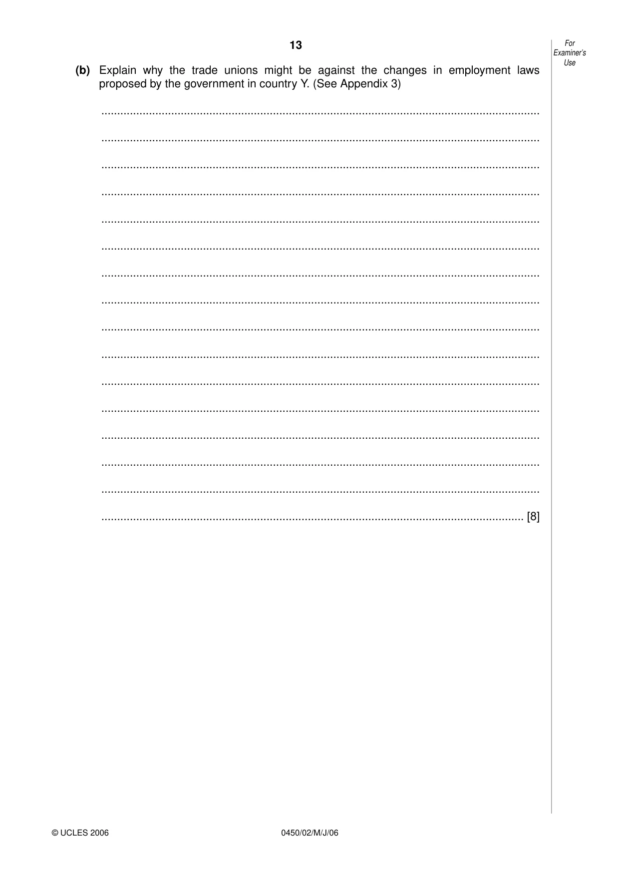 Cambridge IGCSE Business Studies 0450 2006 May/June Paper 2 · Variant 1 question paper, page 13 of 16