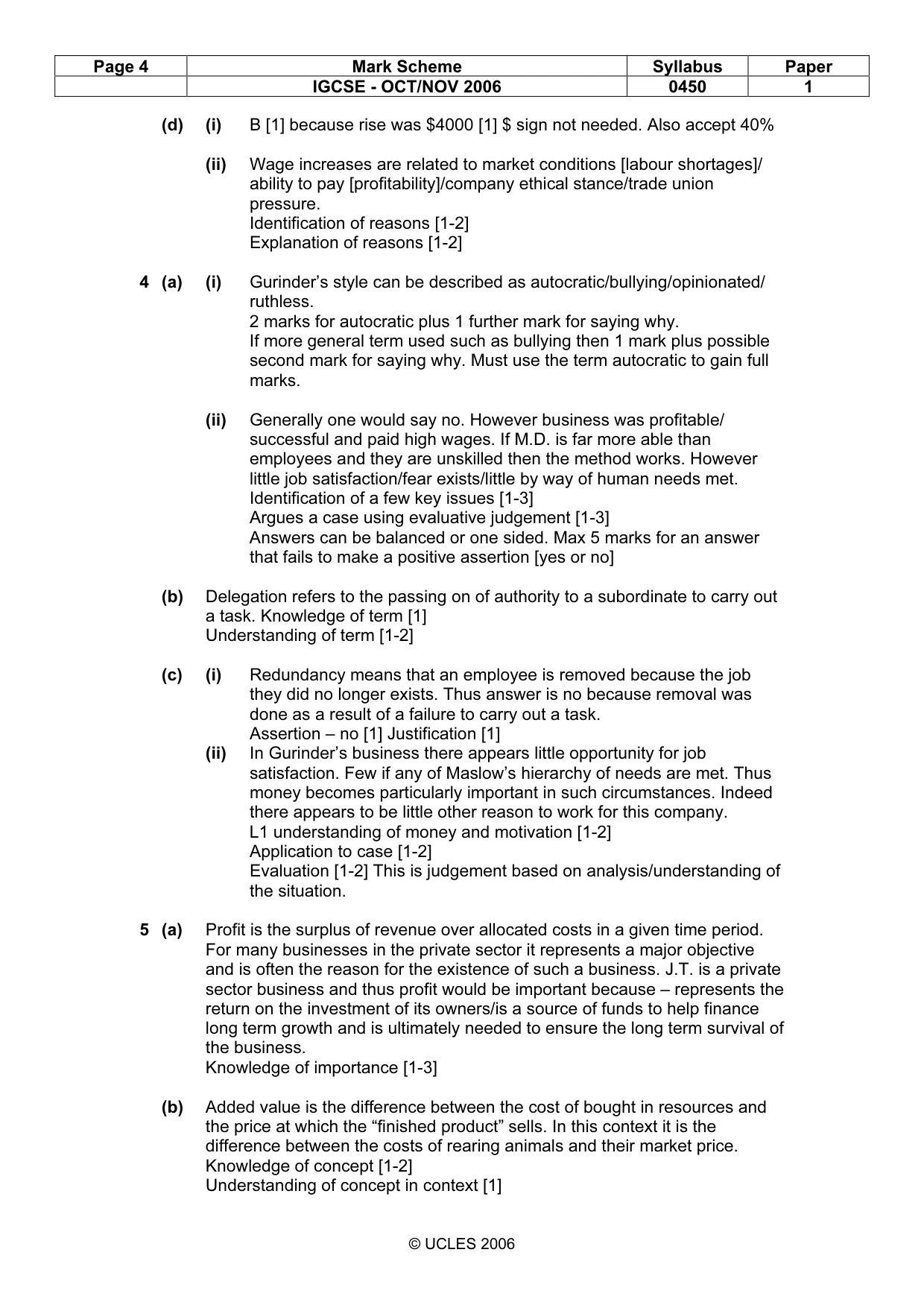 Mark scheme, page 4 of 5