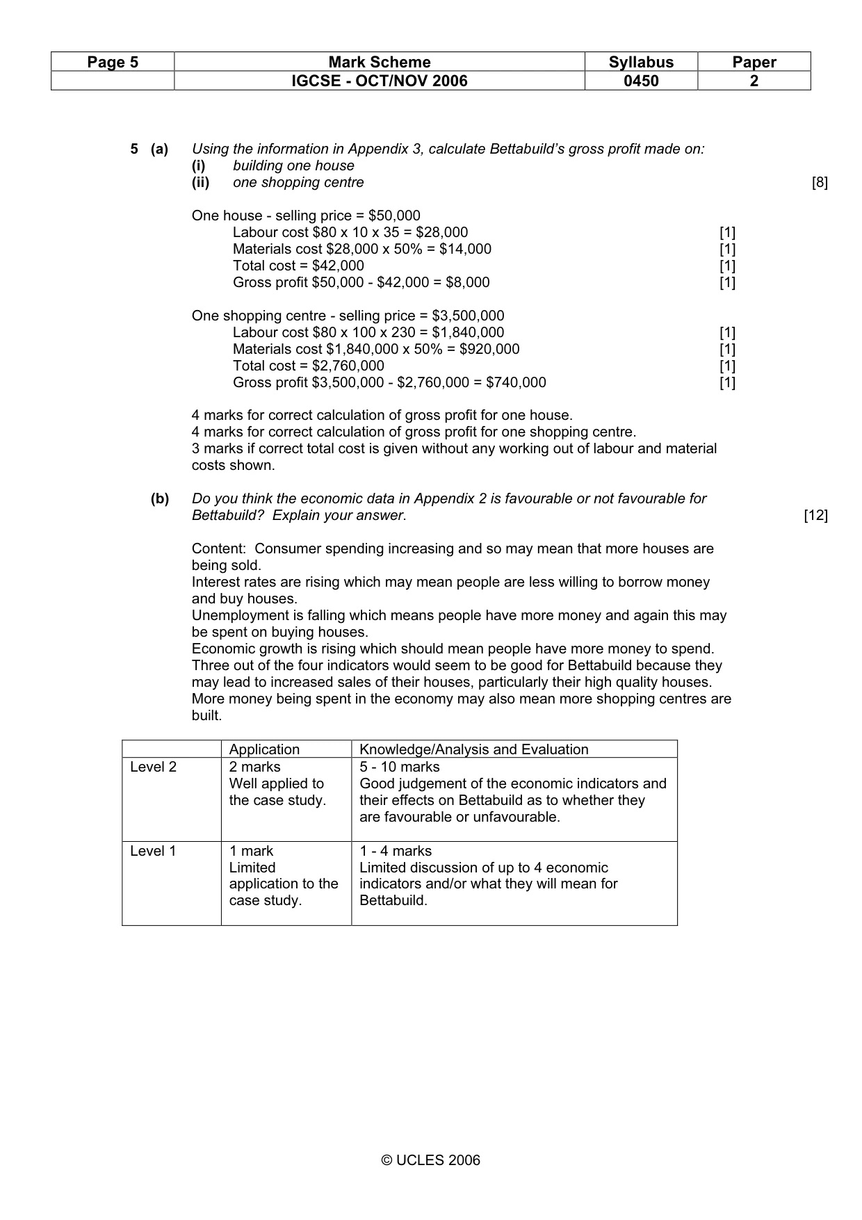 Mark scheme, page 5 of 5
