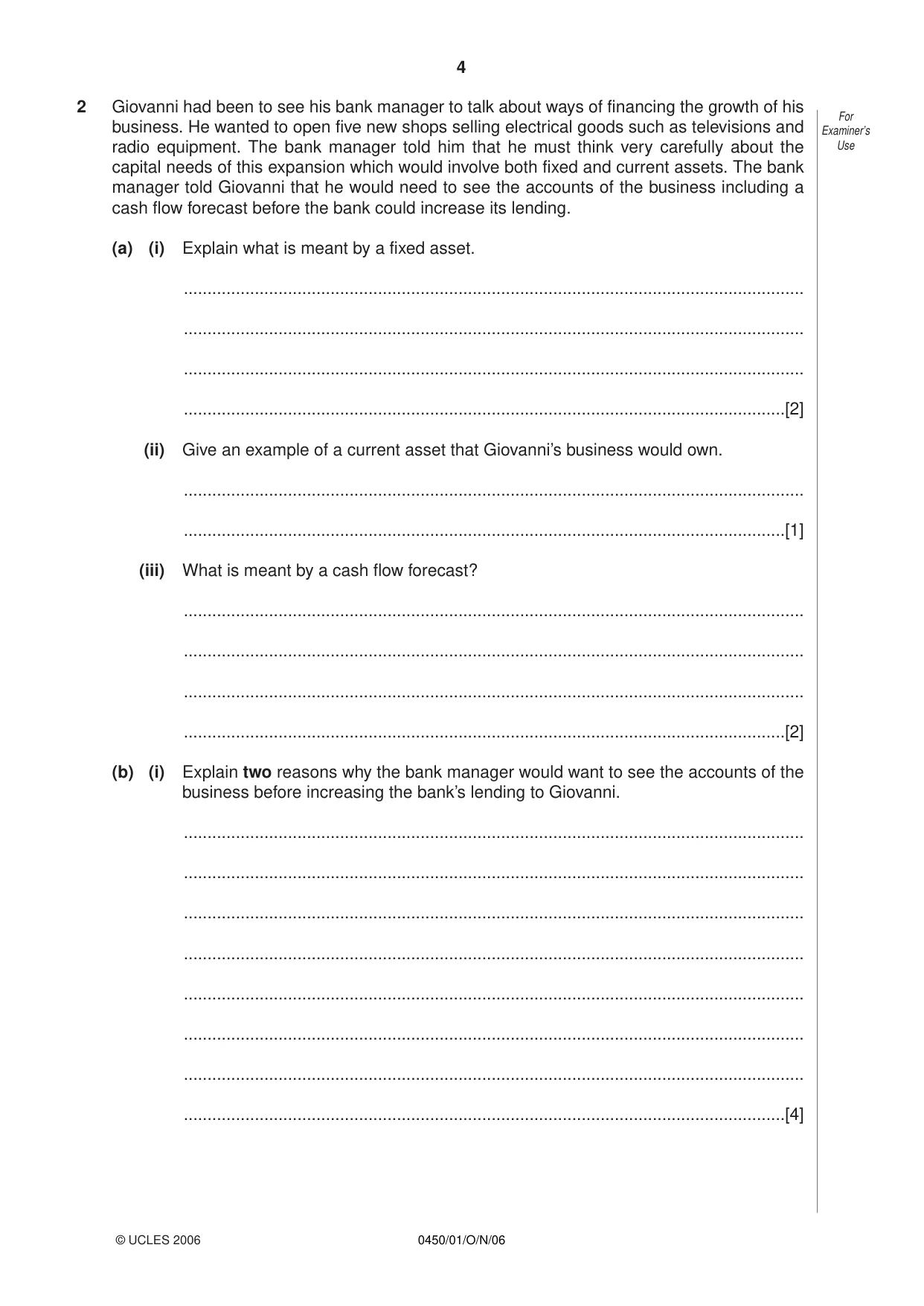 Cambridge IGCSE Business Studies 0450 2006 Oct/Nov Paper 1 · Variant 1 question paper, page 4 of 12