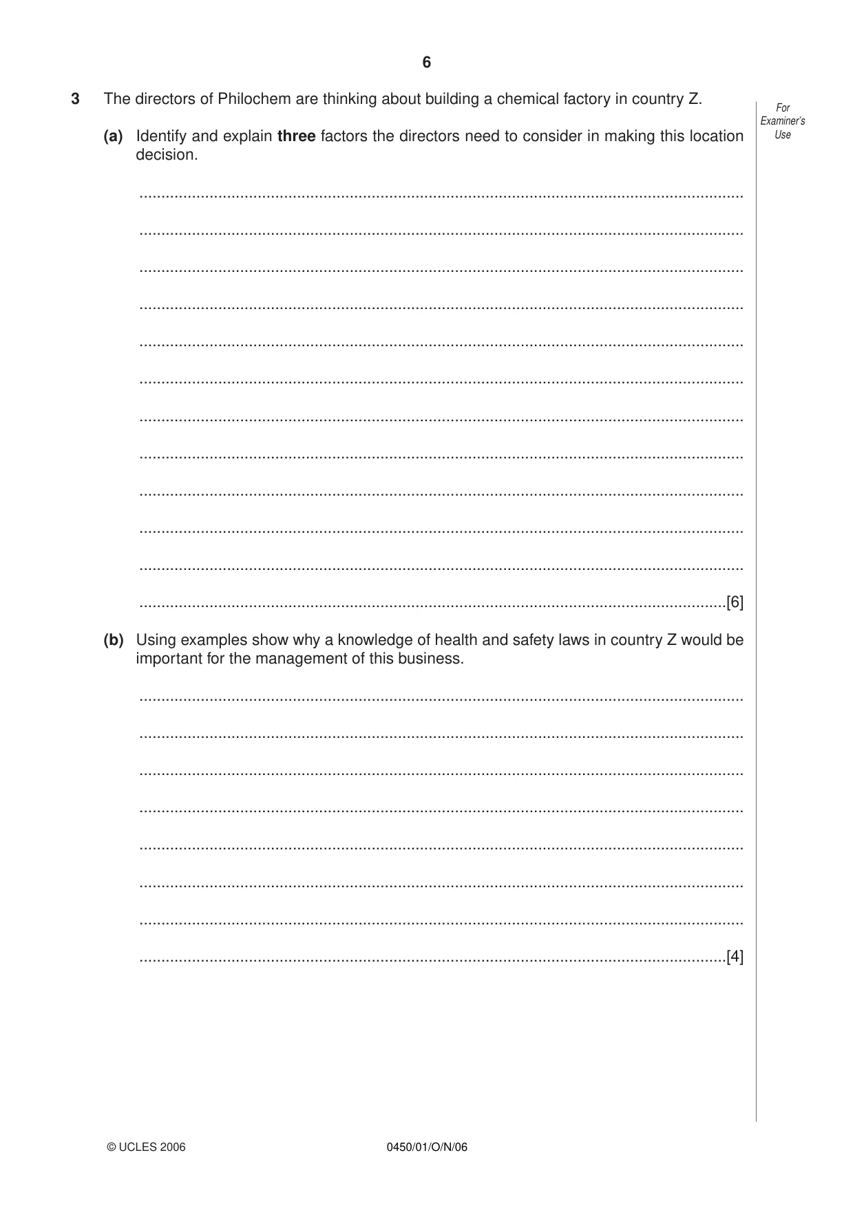 Cambridge IGCSE Business Studies 0450 2006 Oct/Nov Paper 1 · Variant 1 question paper, page 6 of 12