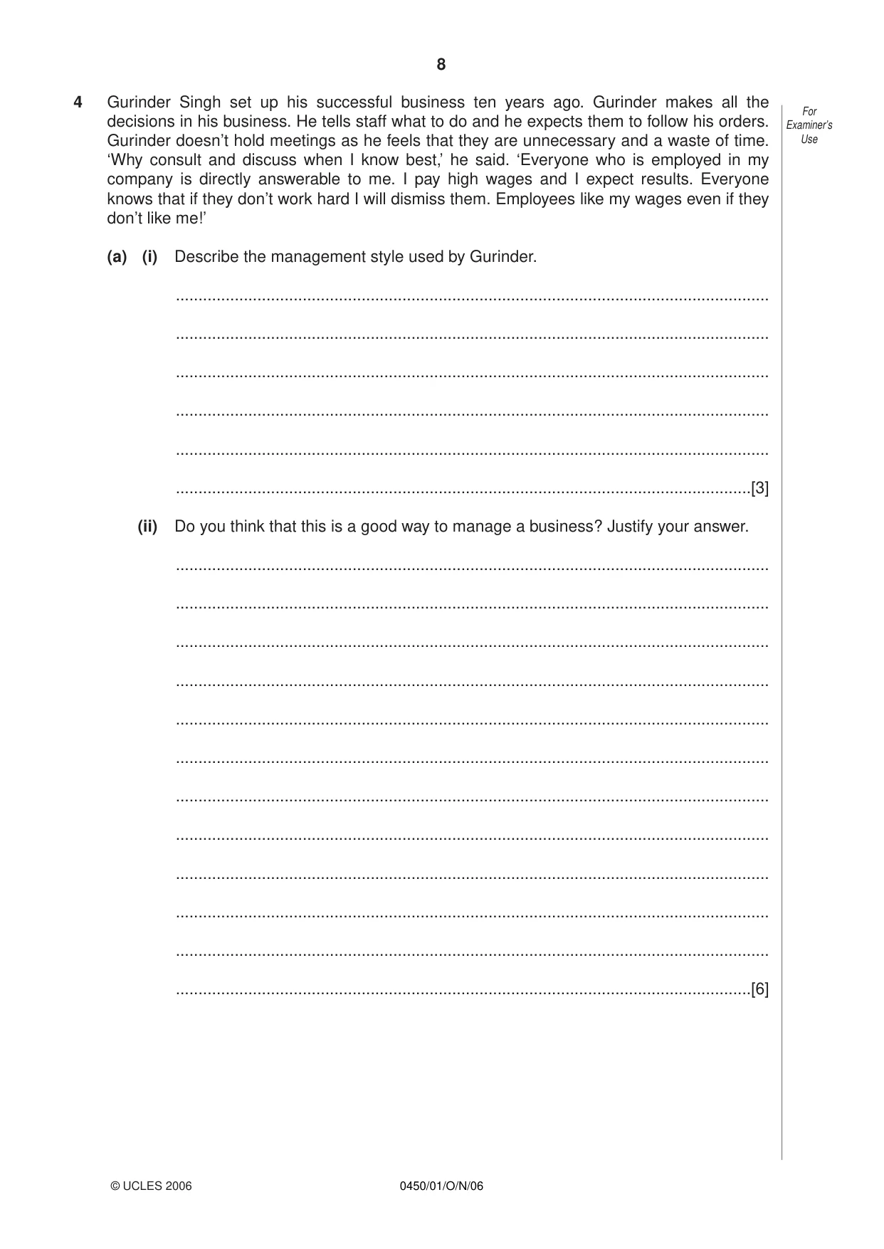 Cambridge IGCSE Business Studies 0450 2006 Oct/Nov Paper 1 · Variant 1 question paper, page 8 of 12