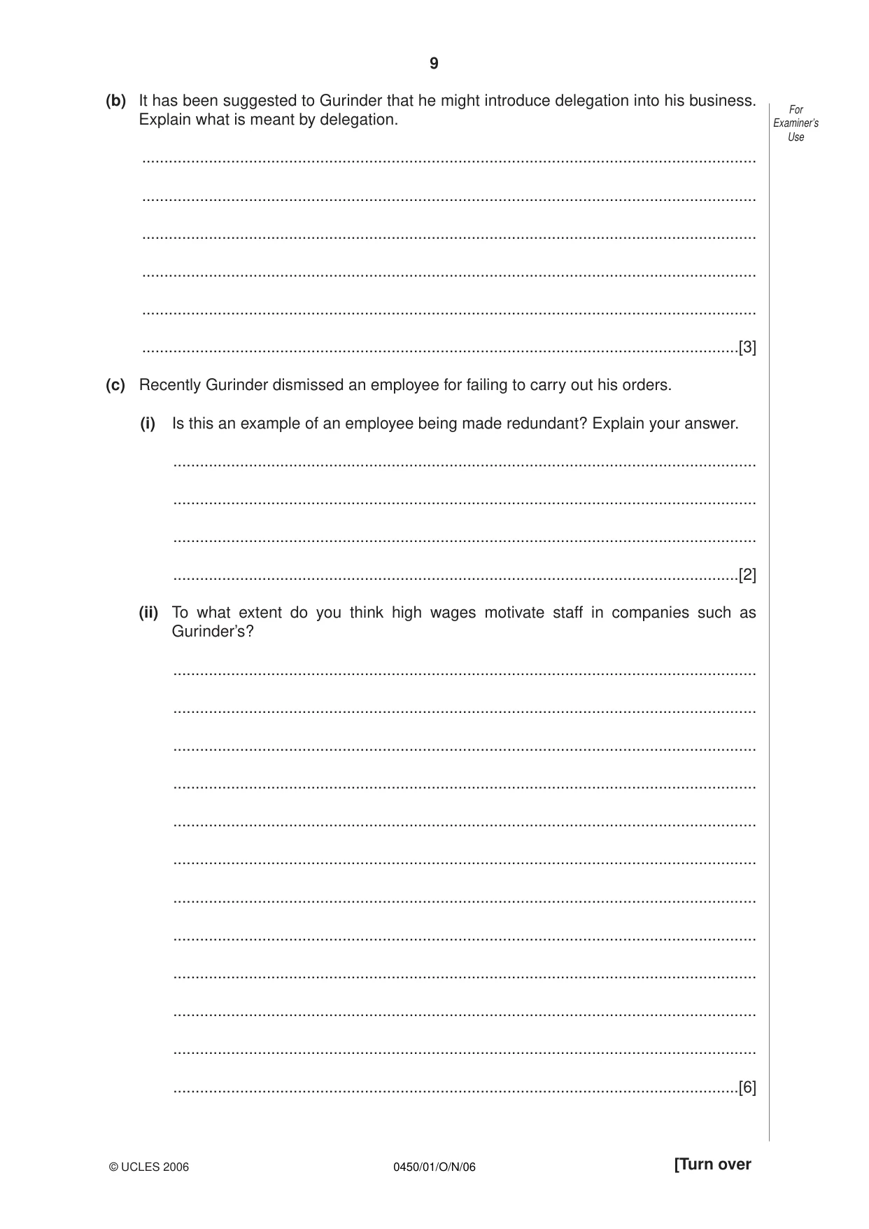 Cambridge IGCSE Business Studies 0450 2006 Oct/Nov Paper 1 · Variant 1 question paper, page 9 of 12