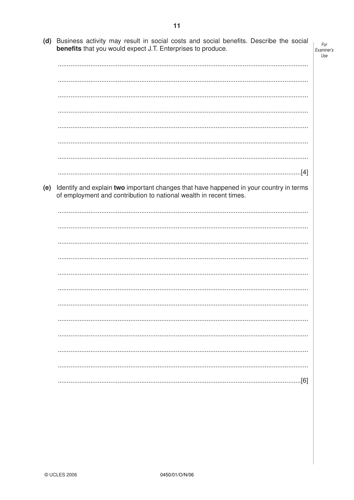 Cambridge IGCSE Business Studies 0450 2006 Oct/Nov Paper 1 · Variant 1 question paper, page 11 of 12