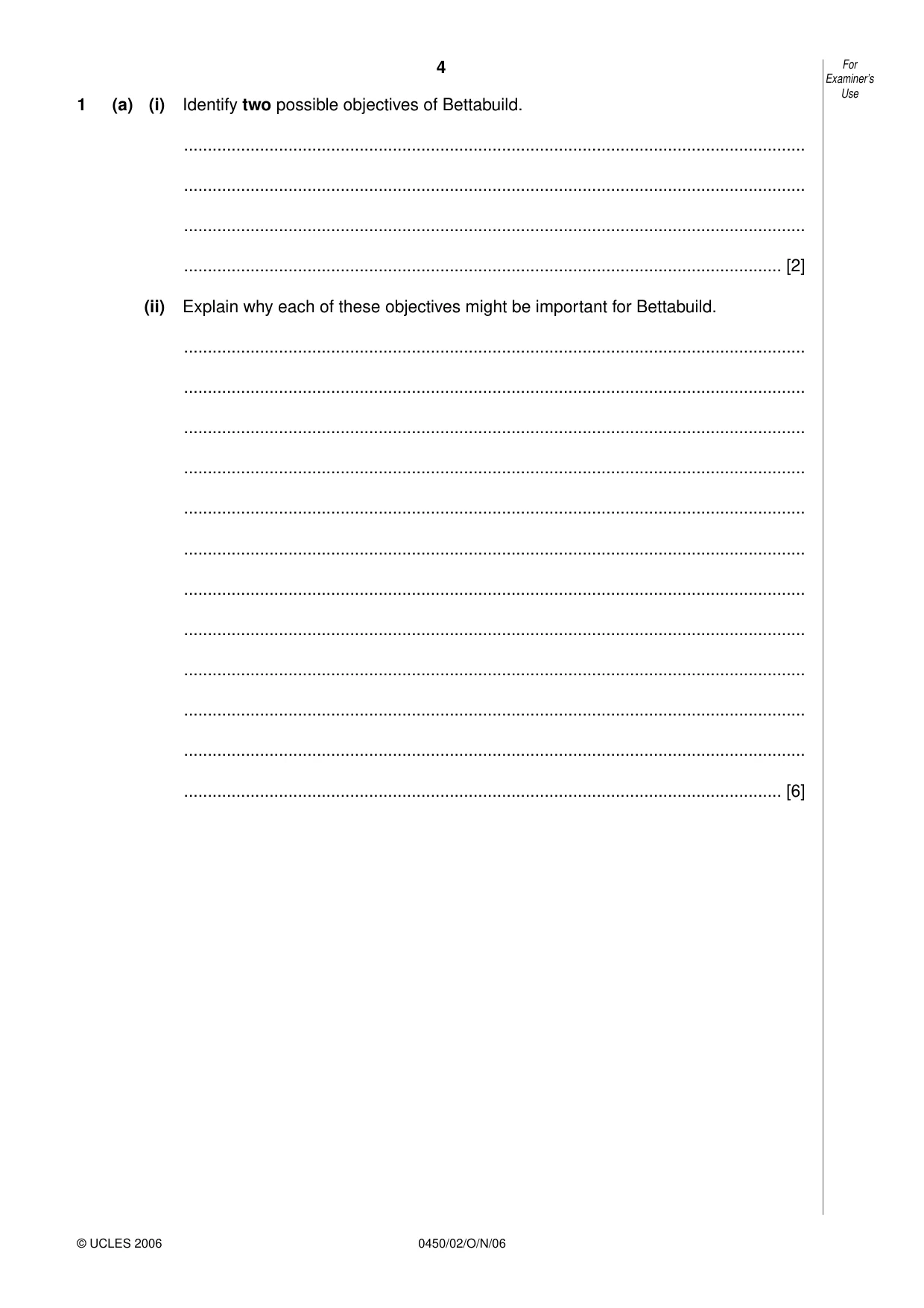 Cambridge IGCSE Business Studies 0450 2006 Oct/Nov Paper 2 · Variant 1 question paper, page 4 of 16