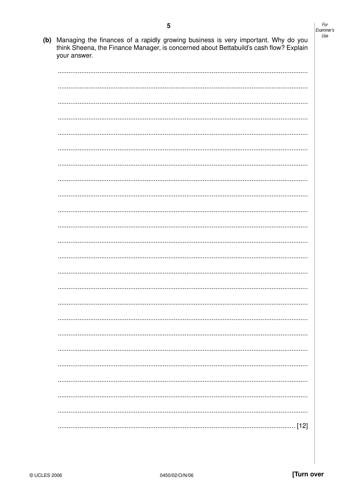 Cambridge IGCSE Business Studies 0450 2006 Oct/Nov Paper 2 · Variant 1 question paper, page 5 of 16