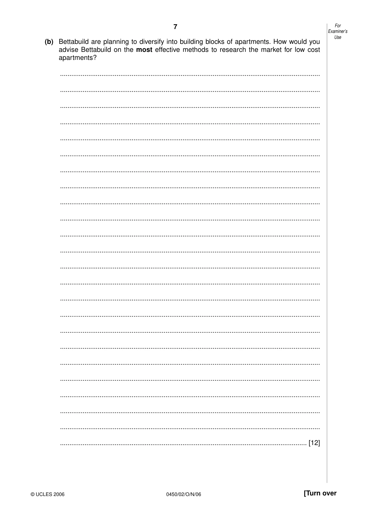 Cambridge IGCSE Business Studies 0450 2006 Oct/Nov Paper 2 · Variant 1 question paper, page 7 of 16