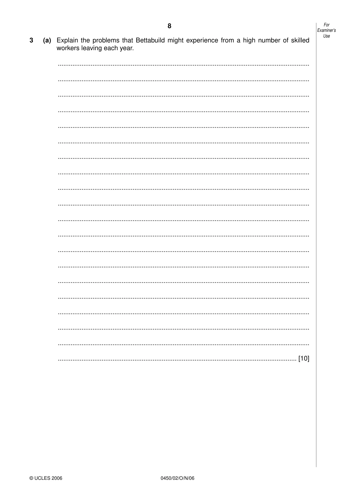 Cambridge IGCSE Business Studies 0450 2006 Oct/Nov Paper 2 · Variant 1 question paper, page 8 of 16