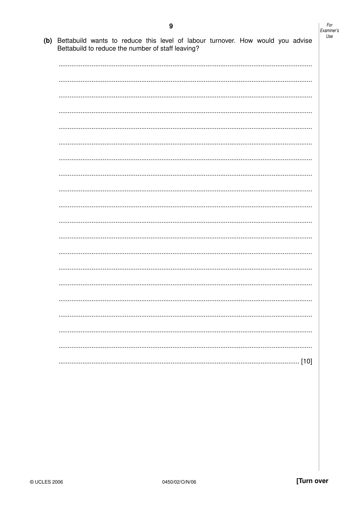 Cambridge IGCSE Business Studies 0450 2006 Oct/Nov Paper 2 · Variant 1 question paper, page 9 of 16