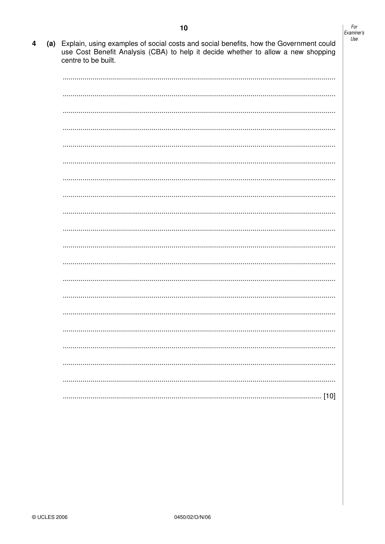 Cambridge IGCSE Business Studies 0450 2006 Oct/Nov Paper 2 · Variant 1 question paper, page 10 of 16