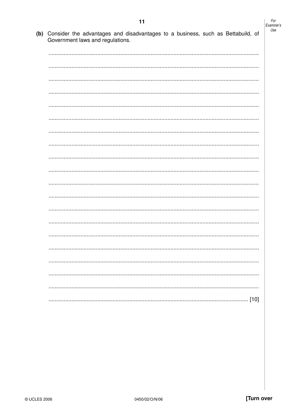 Cambridge IGCSE Business Studies 0450 2006 Oct/Nov Paper 2 · Variant 1 question paper, page 11 of 16