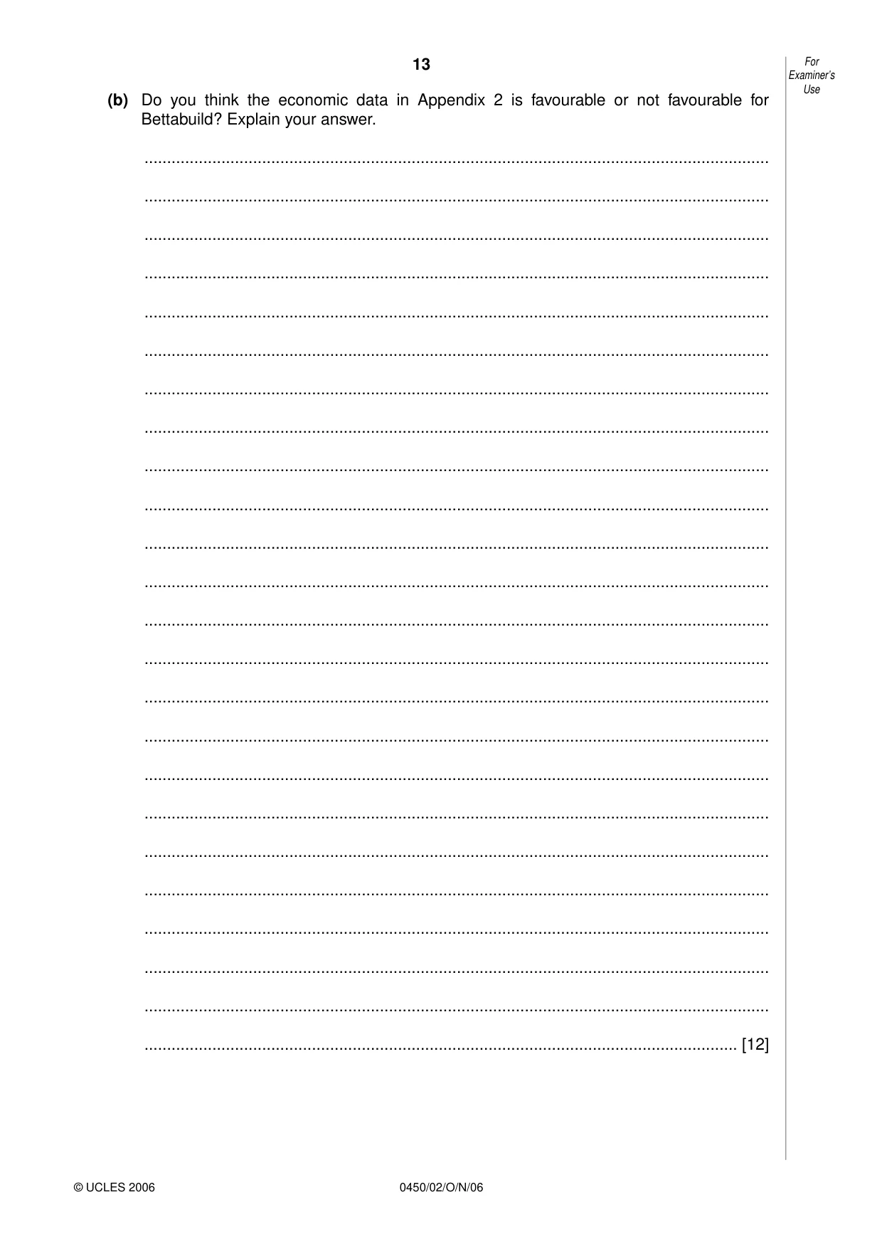 Cambridge IGCSE Business Studies 0450 2006 Oct/Nov Paper 2 · Variant 1 question paper, page 13 of 16