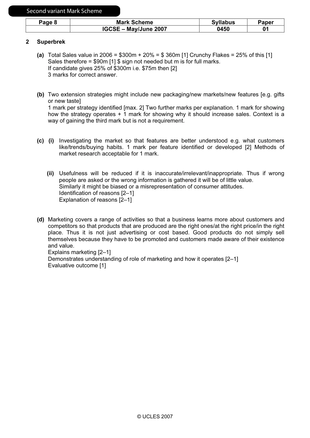 Mark scheme, page 9 of 12
