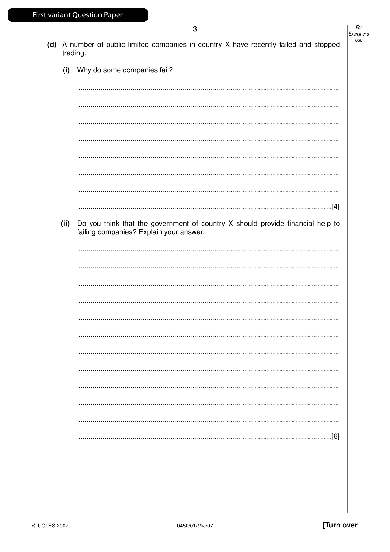 Cambridge IGCSE Business Studies 0450 2007 May/June Paper 1 · Variant 1 question paper, page 4 of 33