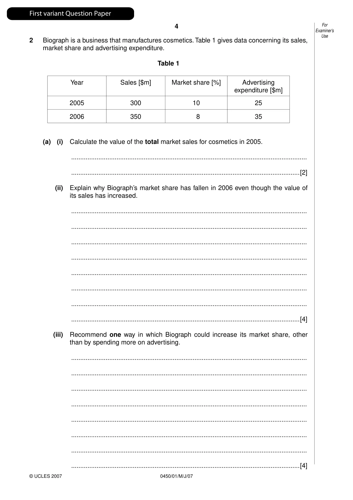 Cambridge IGCSE Business Studies 0450 2007 May/June Paper 1 · Variant 1 question paper, page 5 of 33