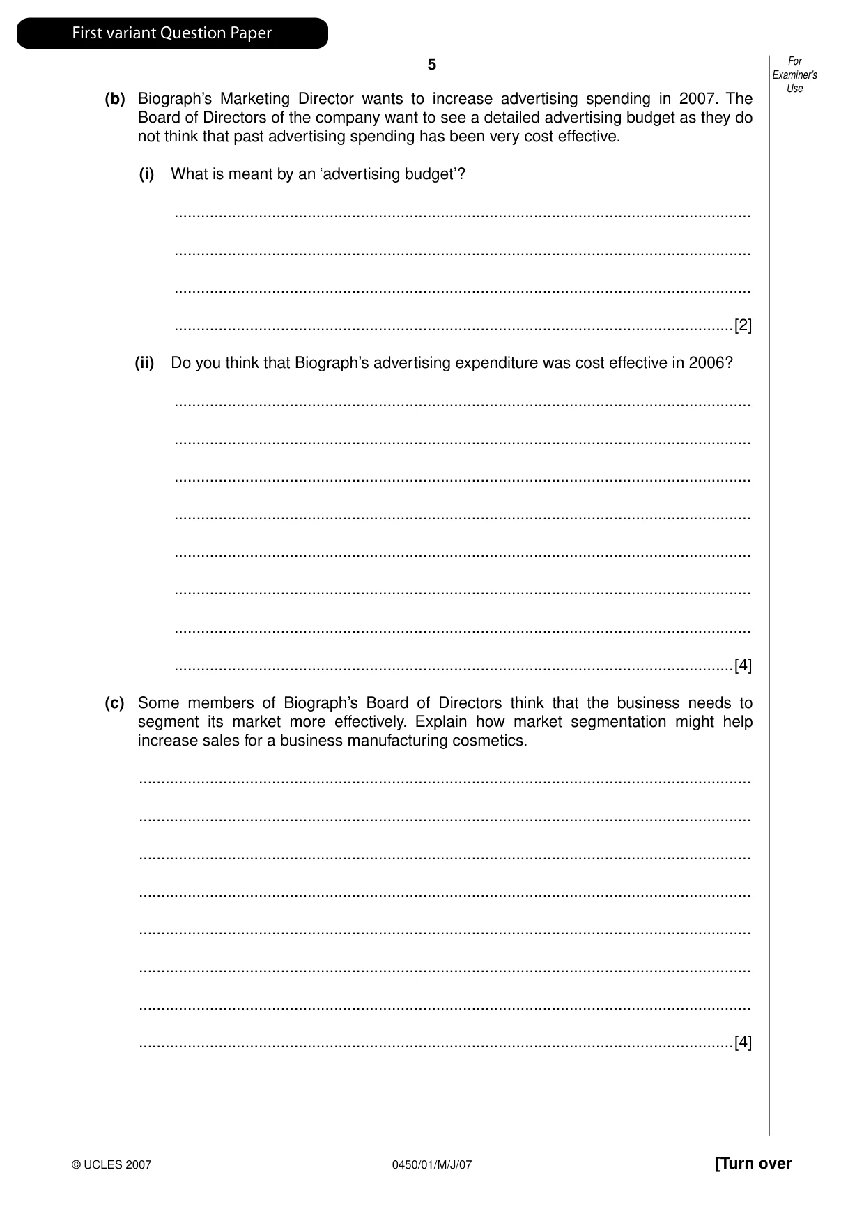 Cambridge IGCSE Business Studies 0450 2007 May/June Paper 1 · Variant 1 question paper, page 6 of 33