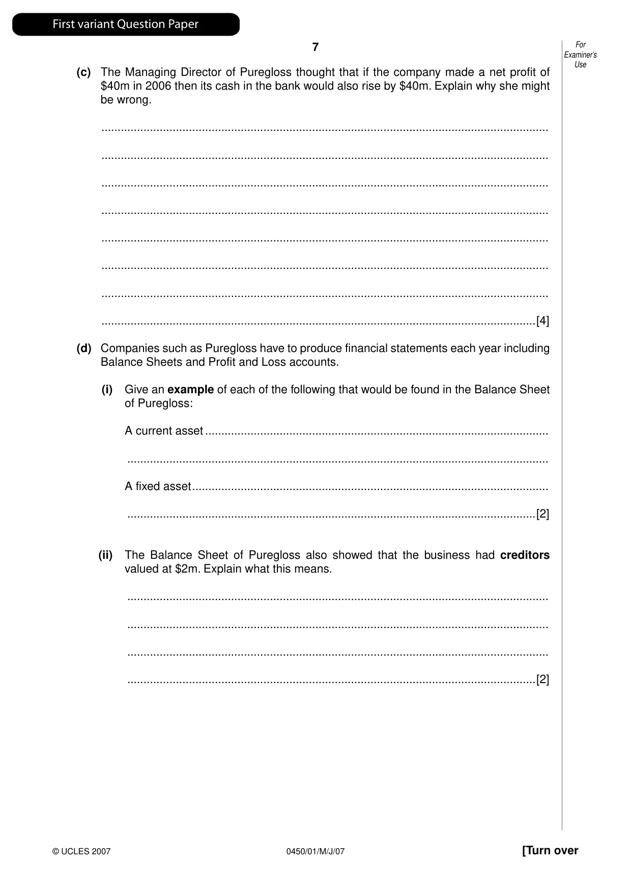Cambridge IGCSE Business Studies 0450 2007 May/June Paper 1 · Variant 1 question paper, page 8 of 33