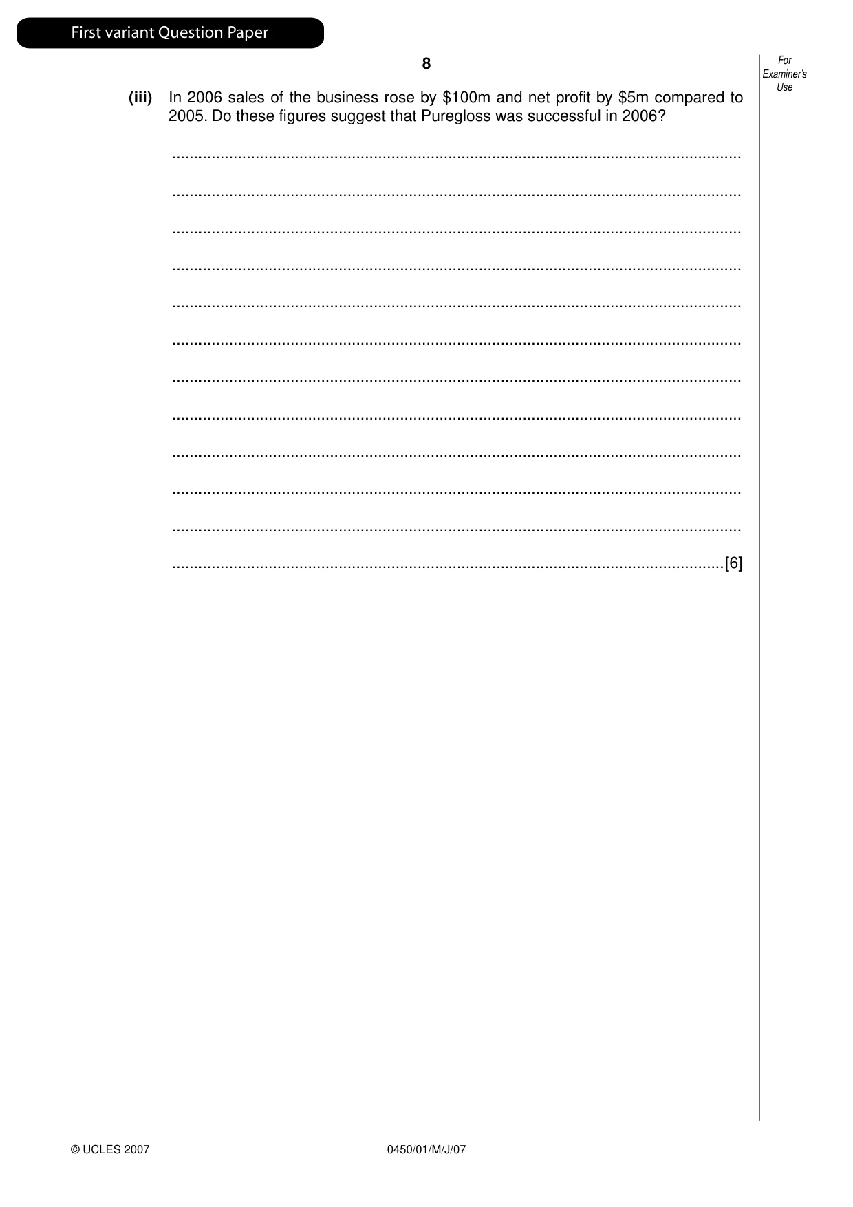 Cambridge IGCSE Business Studies 0450 2007 May/June Paper 1 · Variant 1 question paper, page 9 of 33