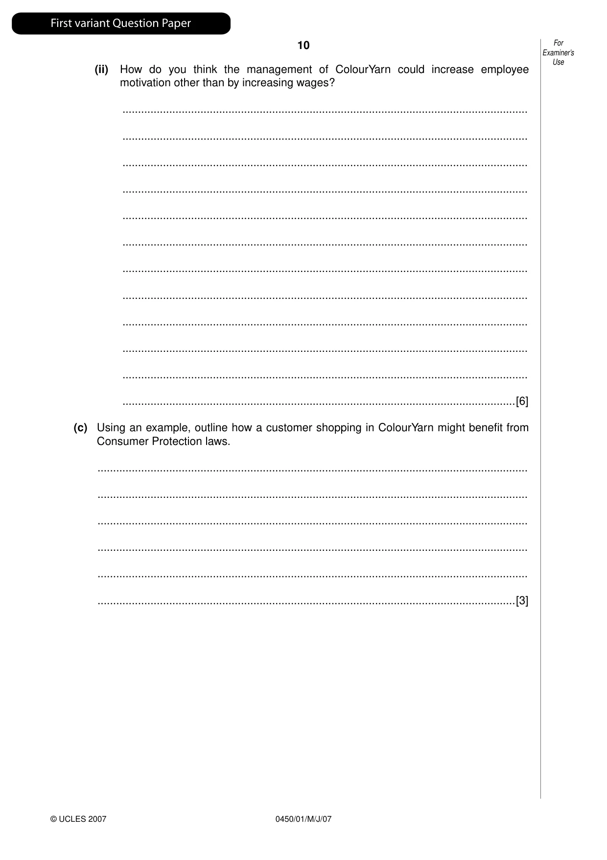 Cambridge IGCSE Business Studies 0450 2007 May/June Paper 1 · Variant 1 question paper, page 11 of 33