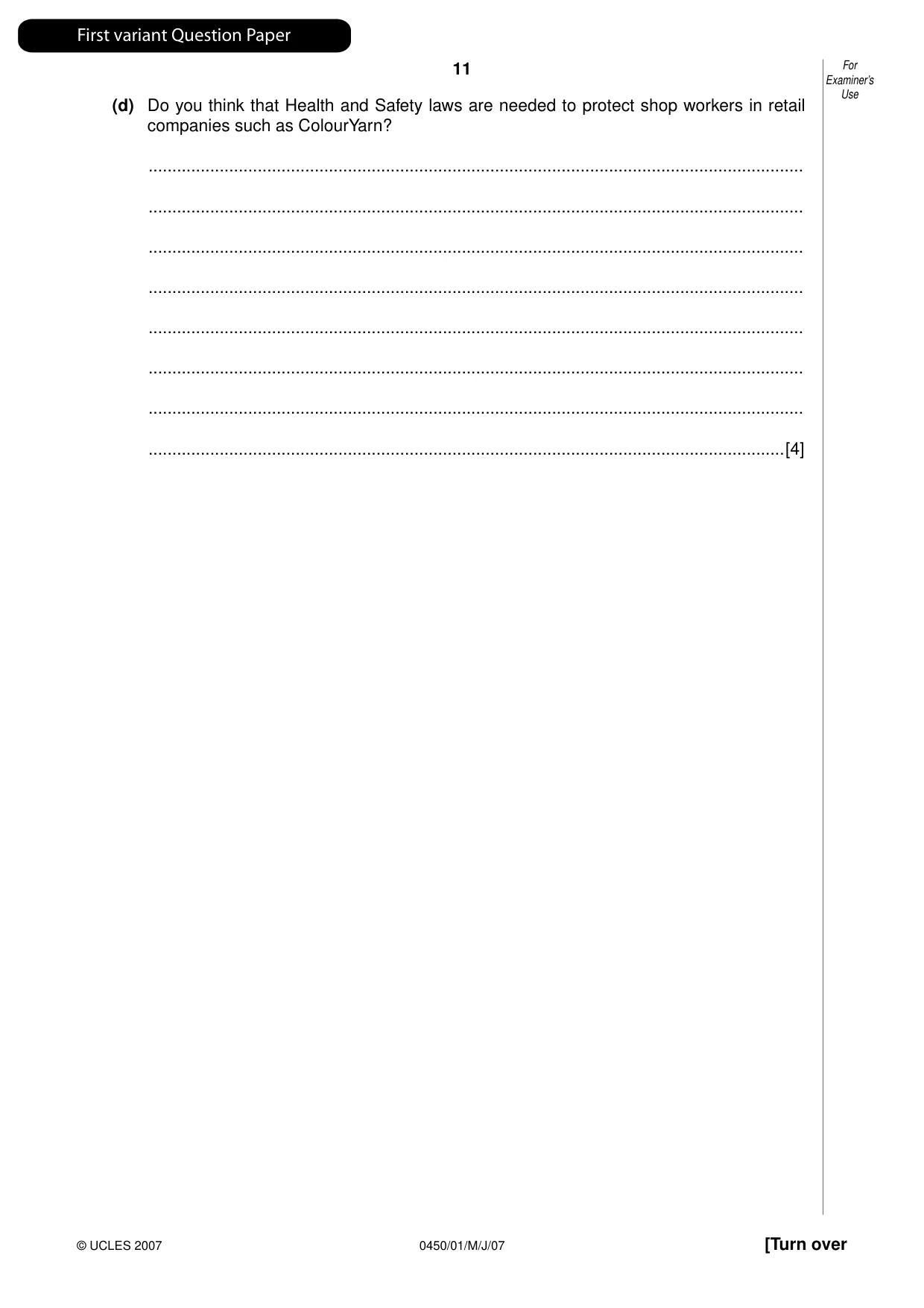 Cambridge IGCSE Business Studies 0450 2007 May/June Paper 1 · Variant 1 question paper, page 12 of 33