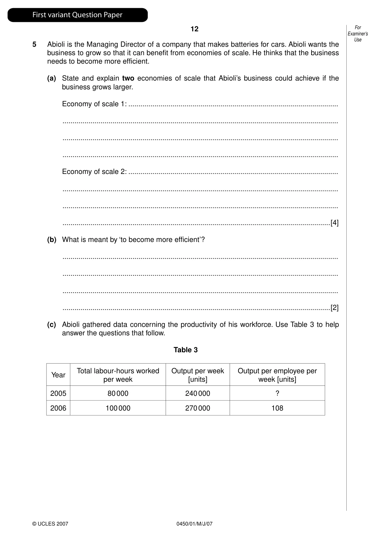 Cambridge IGCSE Business Studies 0450 2007 May/June Paper 1 · Variant 1 question paper, page 13 of 33