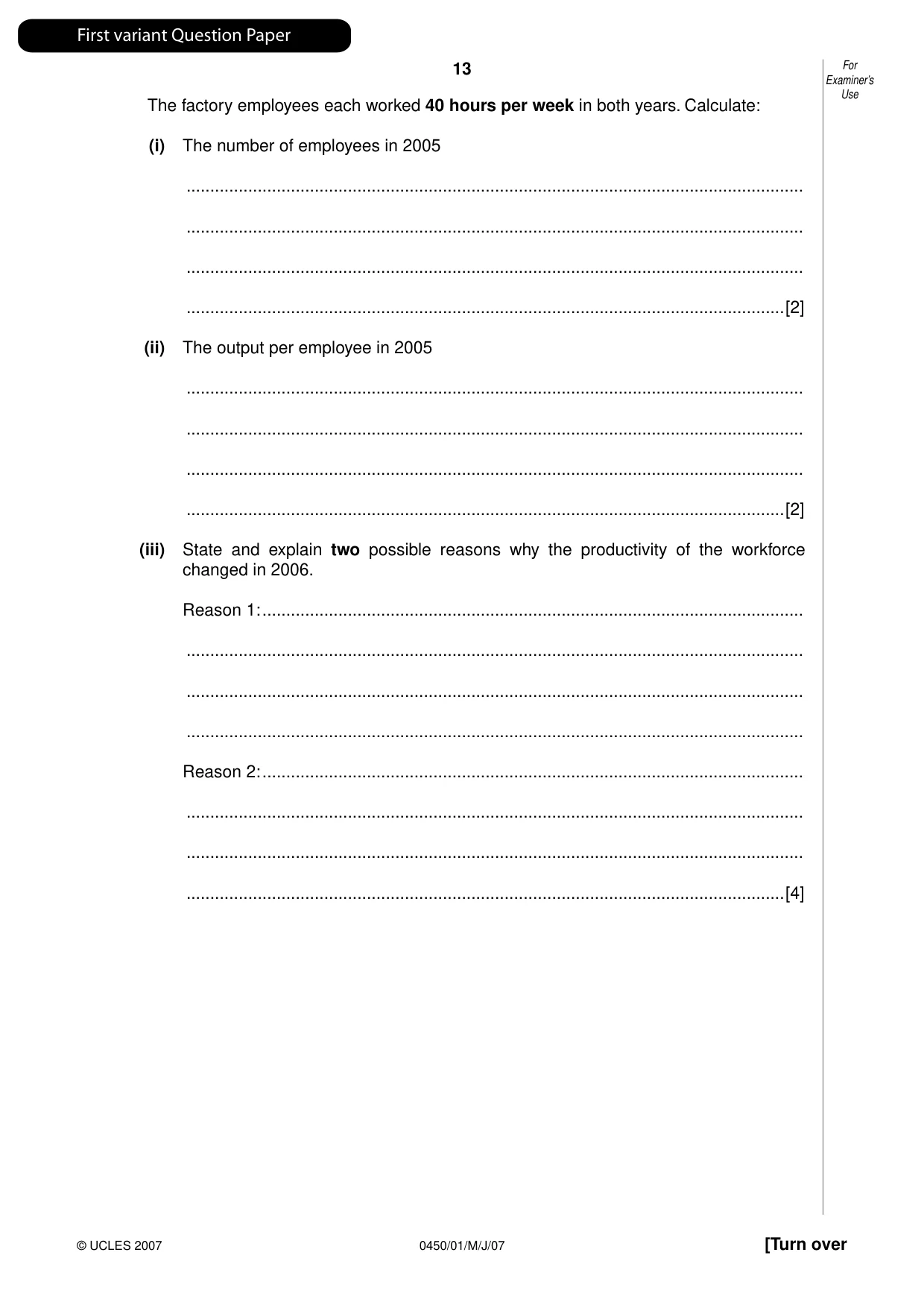 Cambridge IGCSE Business Studies 0450 2007 May/June Paper 1 · Variant 1 question paper, page 14 of 33