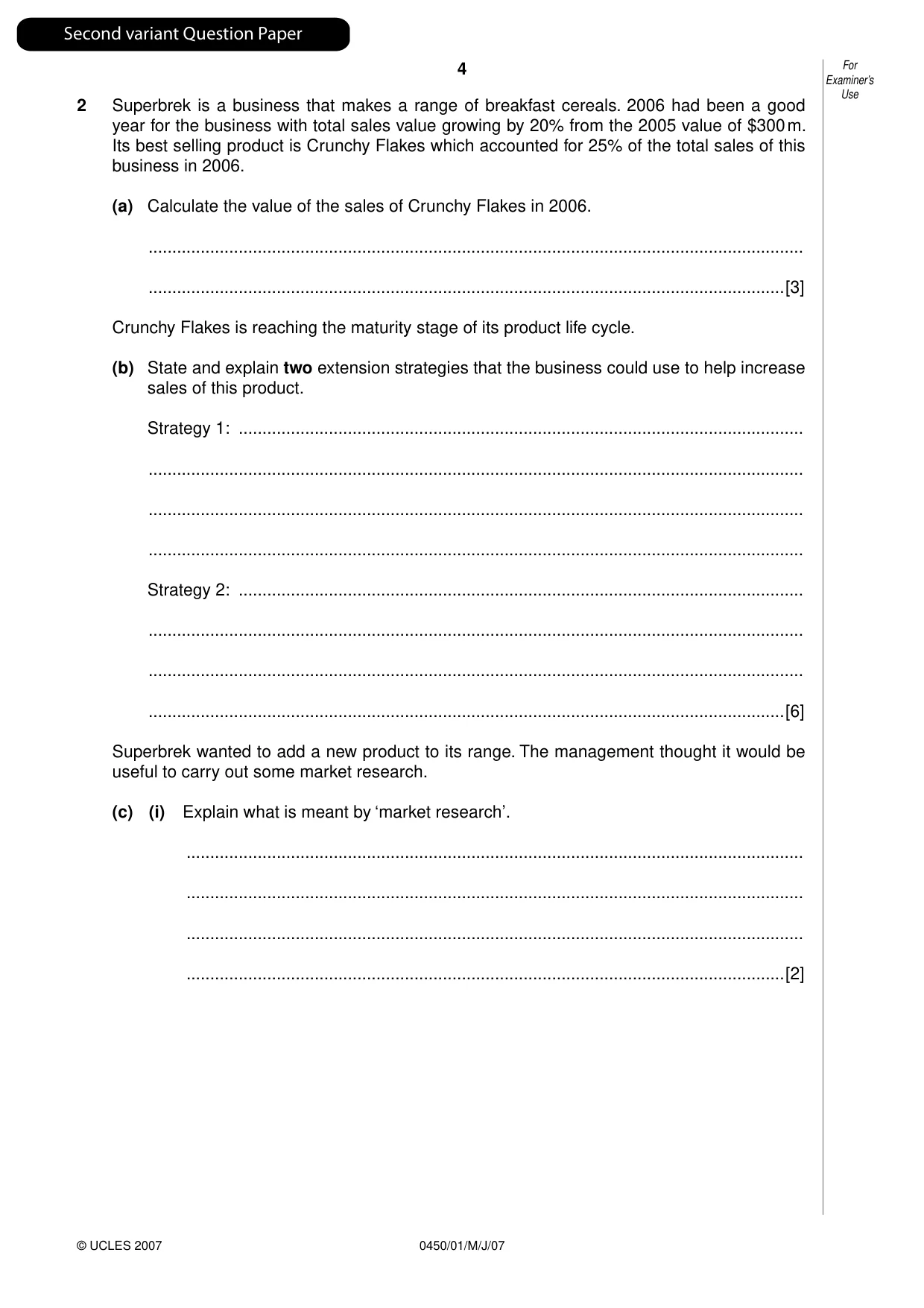 Cambridge IGCSE Business Studies 0450 2007 May/June Paper 1 · Variant 1 question paper, page 21 of 33