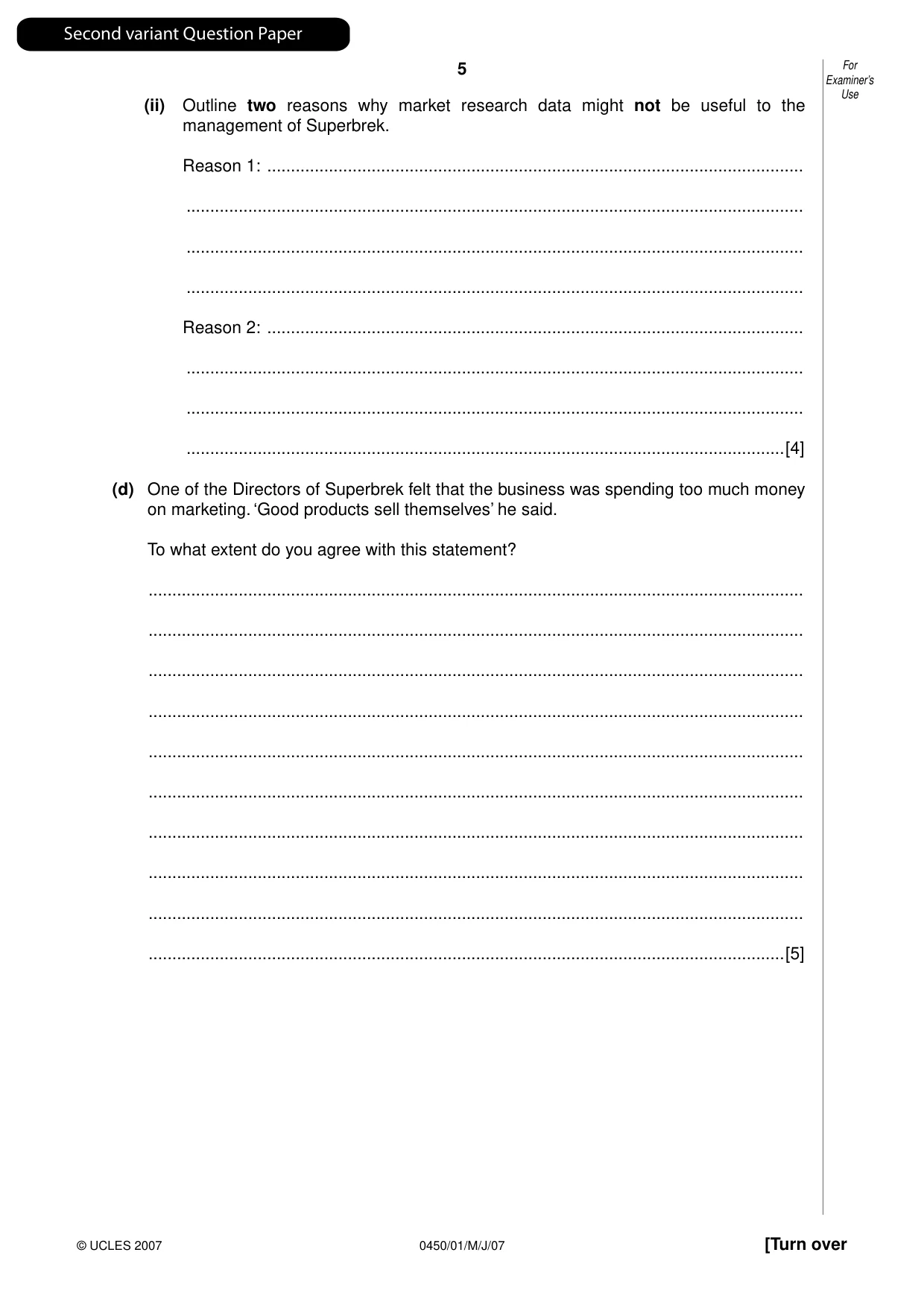 Cambridge IGCSE Business Studies 0450 2007 May/June Paper 1 · Variant 1 question paper, page 22 of 33