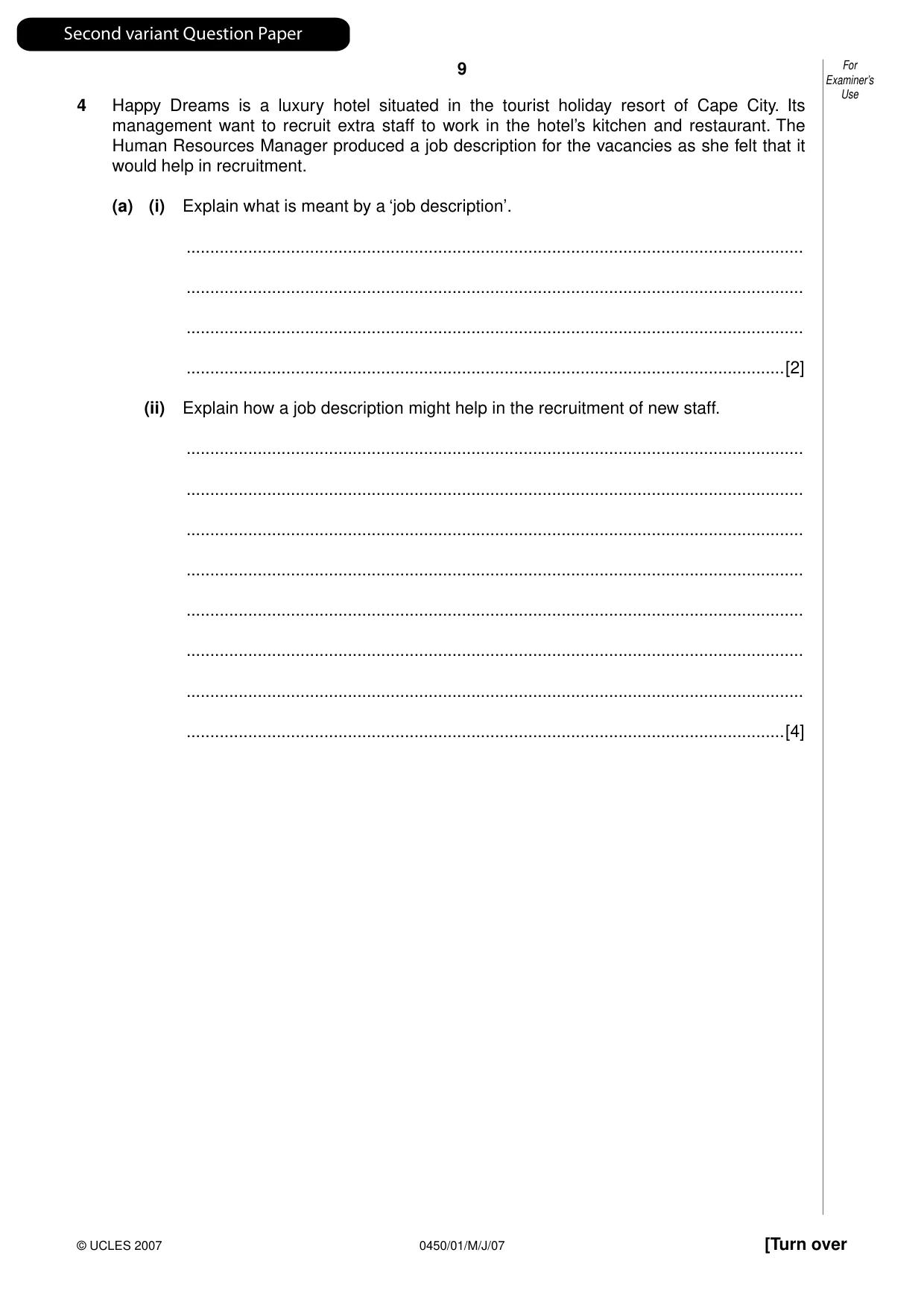 Cambridge IGCSE Business Studies 0450 2007 May/June Paper 1 · Variant 1 question paper, page 26 of 33