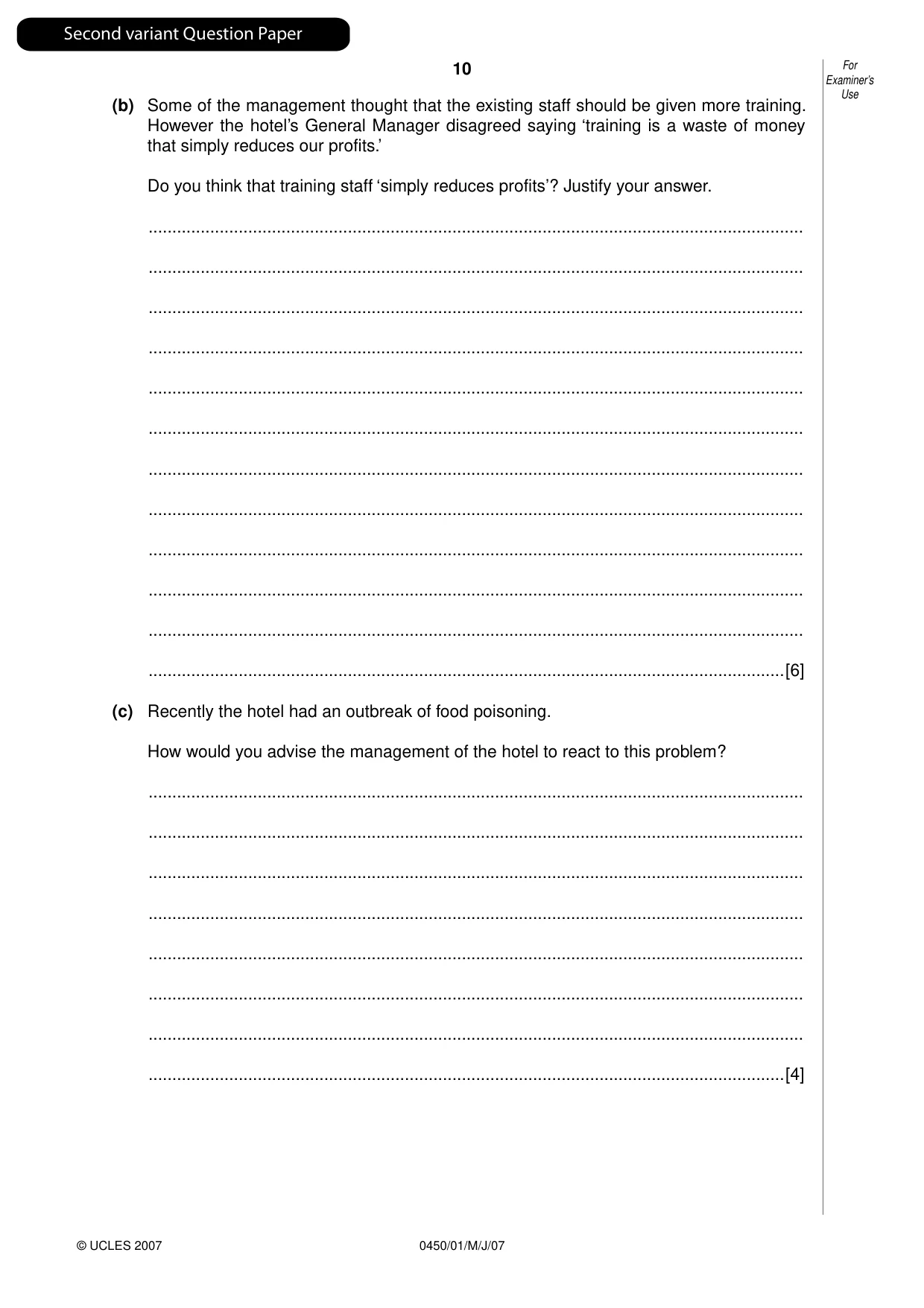 Cambridge IGCSE Business Studies 0450 2007 May/June Paper 1 · Variant 1 question paper, page 27 of 33