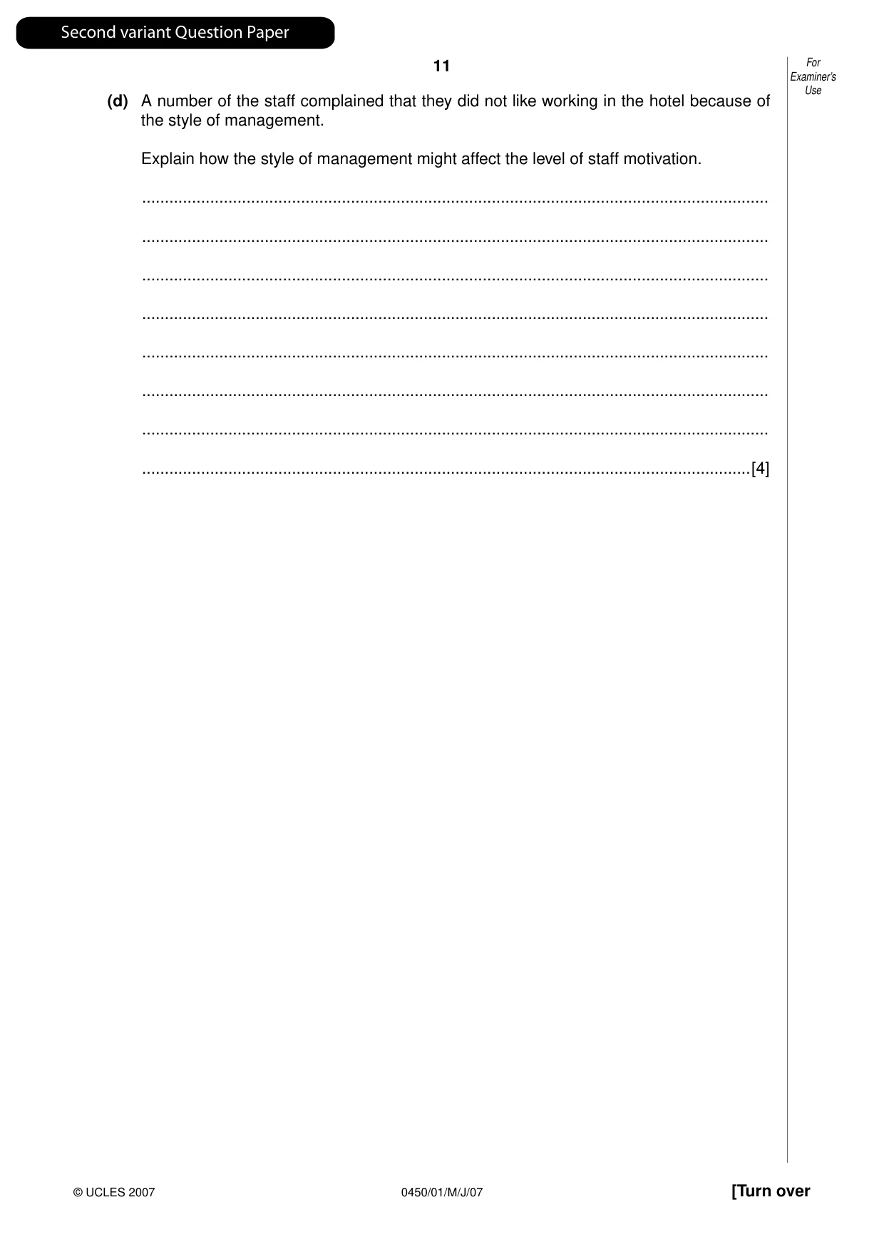 Cambridge IGCSE Business Studies 0450 2007 May/June Paper 1 · Variant 1 question paper, page 28 of 33