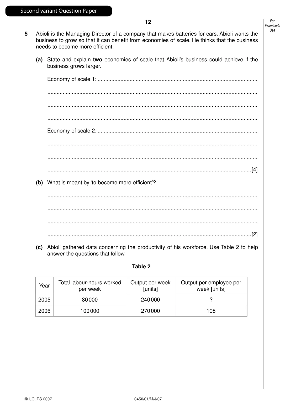 Cambridge IGCSE Business Studies 0450 2007 May/June Paper 1 · Variant 1 question paper, page 29 of 33