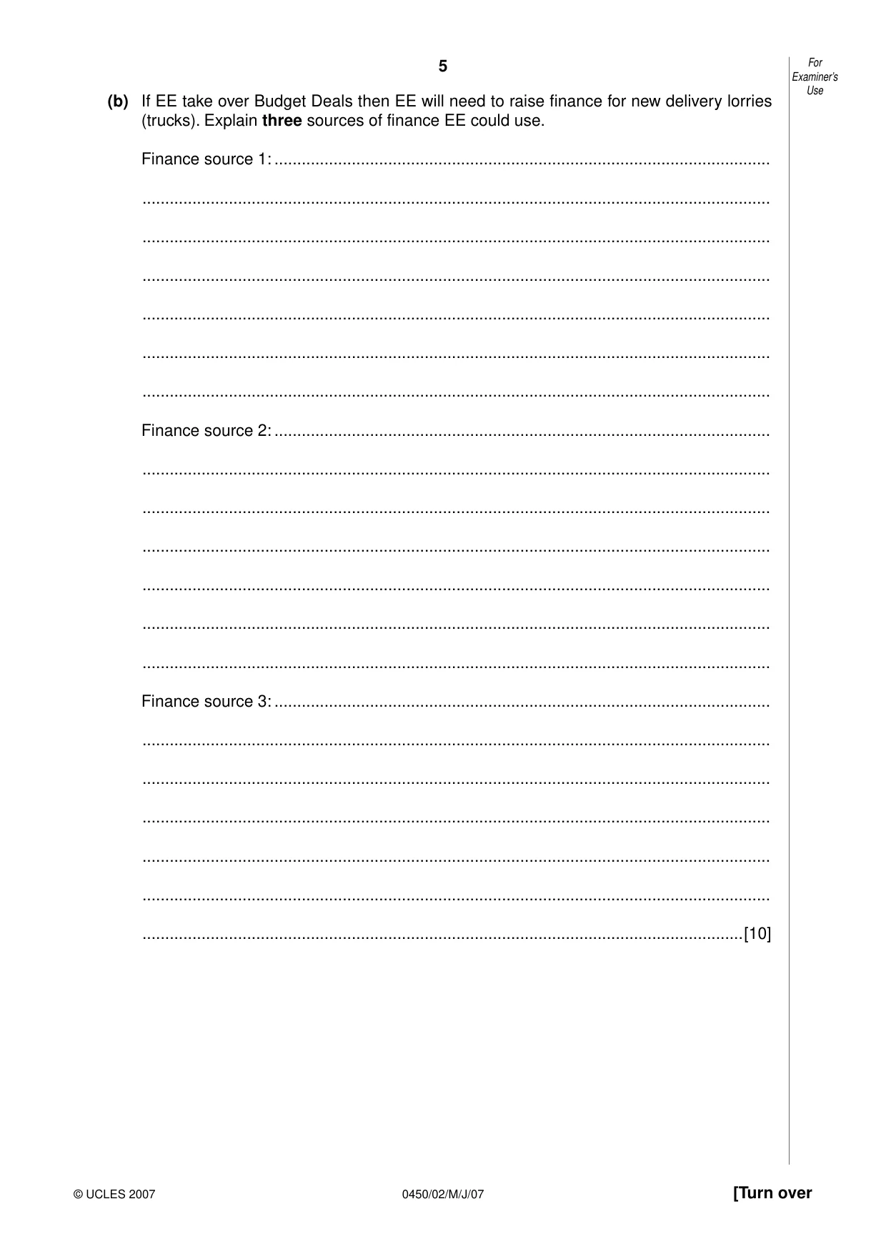 Cambridge IGCSE Business Studies 0450 2007 May/June Paper 2 · Variant 1 question paper, page 5 of 16