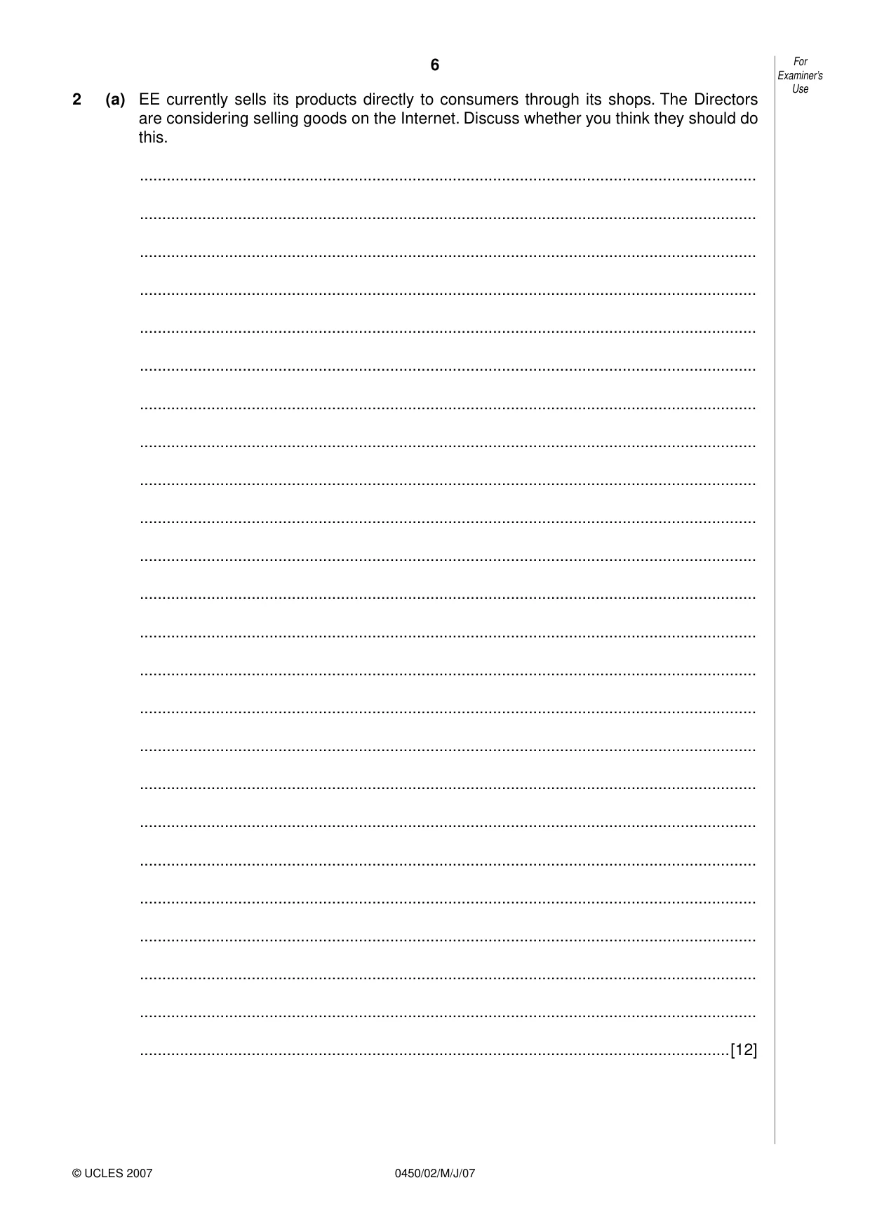 Cambridge IGCSE Business Studies 0450 2007 May/June Paper 2 · Variant 1 question paper, page 6 of 16