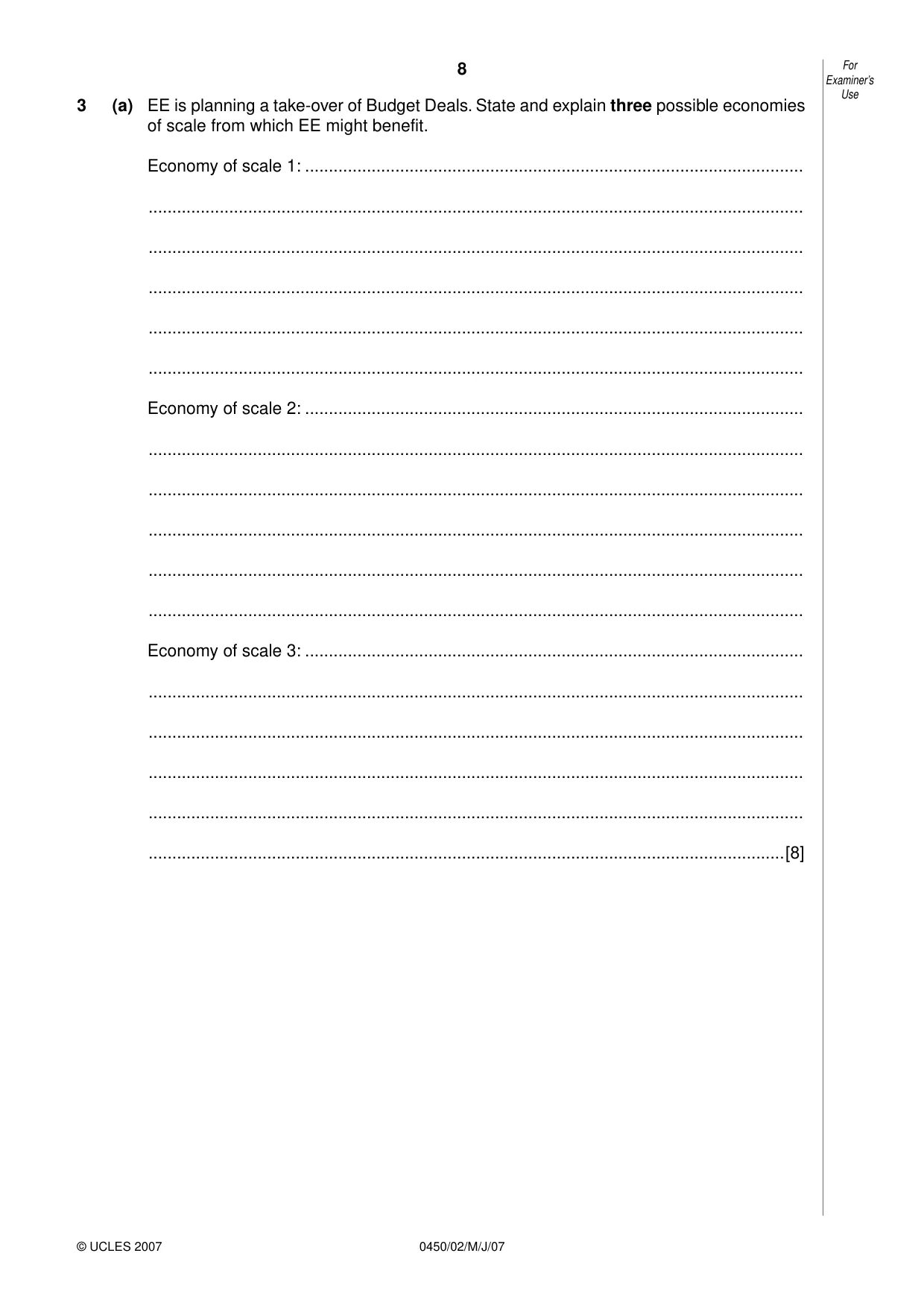 Cambridge IGCSE Business Studies 0450 2007 May/June Paper 2 · Variant 1 question paper, page 8 of 16