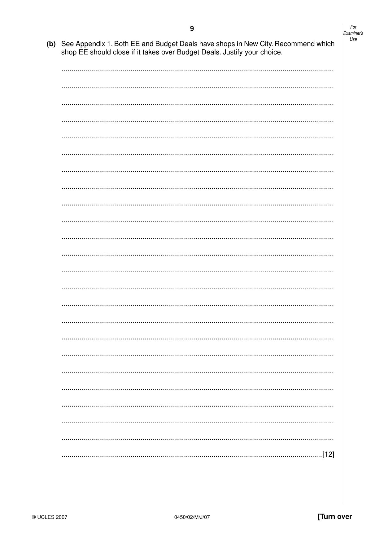 Cambridge IGCSE Business Studies 0450 2007 May/June Paper 2 · Variant 1 question paper, page 9 of 16