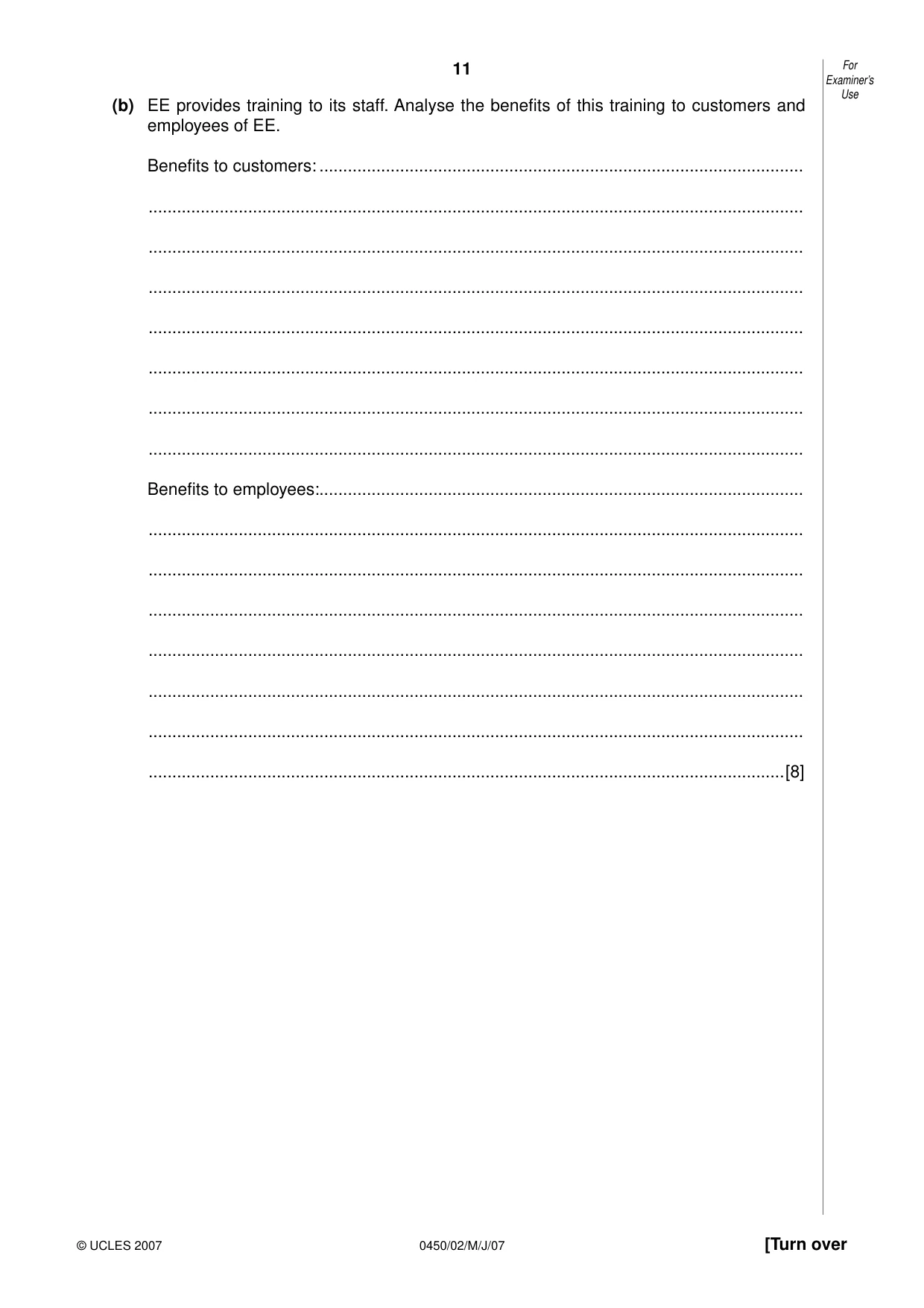 Cambridge IGCSE Business Studies 0450 2007 May/June Paper 2 · Variant 1 question paper, page 11 of 16