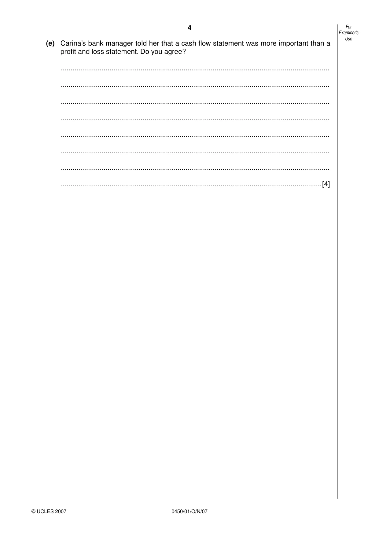 Cambridge IGCSE Business Studies 0450 2007 Oct/Nov Paper 1 · Variant 1 question paper, page 4 of 16